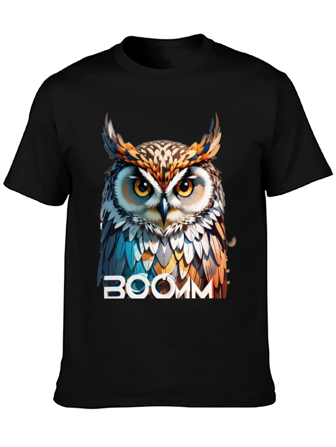 Black Owl Graphic T-Shirt - "BOOMM" Design view 3