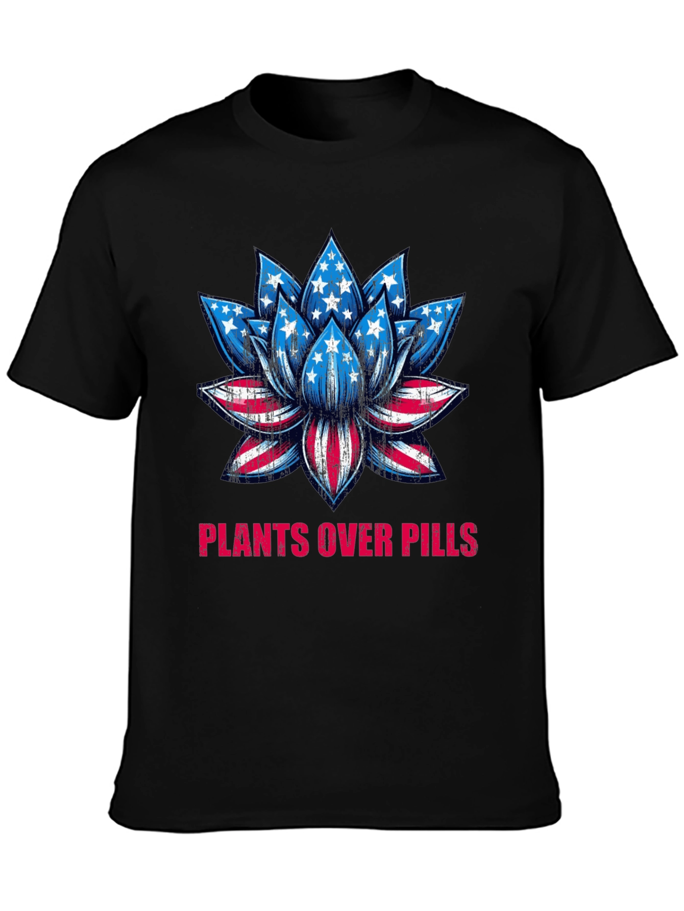 Black Plants Over Pills American Flag Lotus T-Shirt view 3
