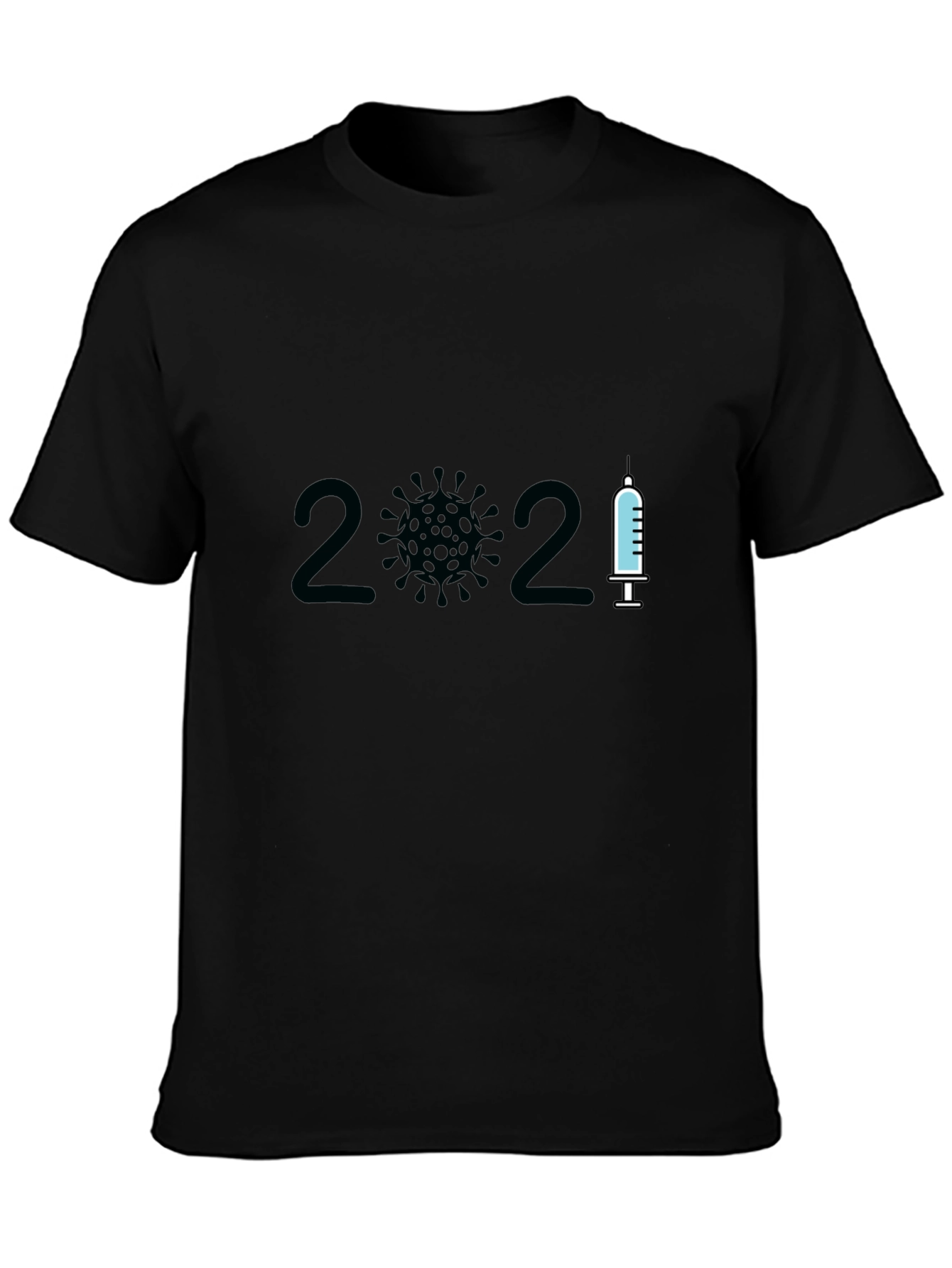 Black 2021 Covid Vaccine T-Shirt - Black Crew Neck view 3