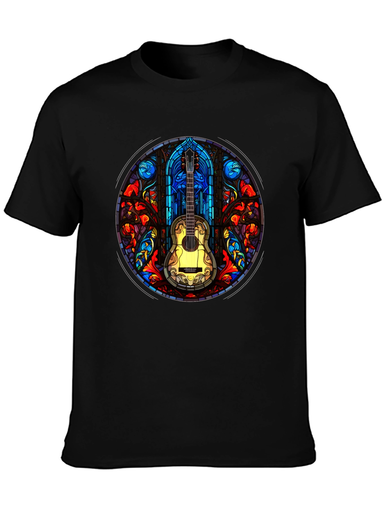 Black Stained Glass Guitar T-Shirt view 3