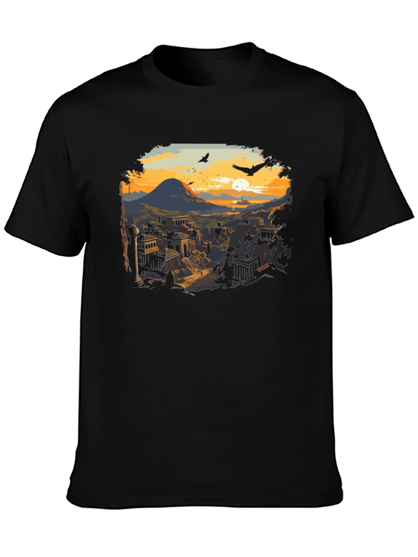 Black Ancient City Sunset T-Shirt view 3