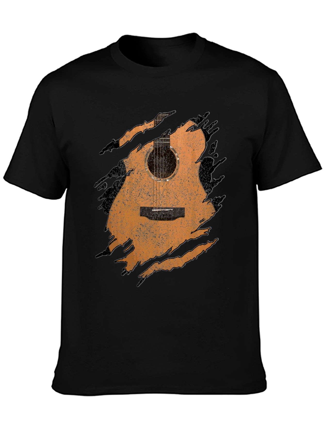 Guitar Graphic Tee - Distressed Acoustic Design, Musician Shirt - 3