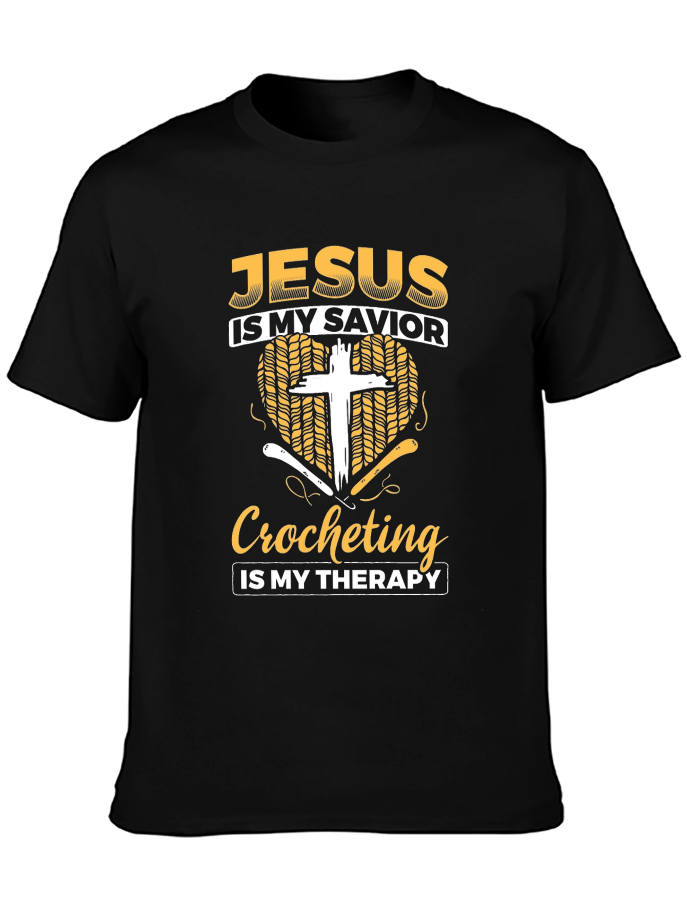 Black Jesus is My Savior Crocheting Therapy T-Shirt view 3