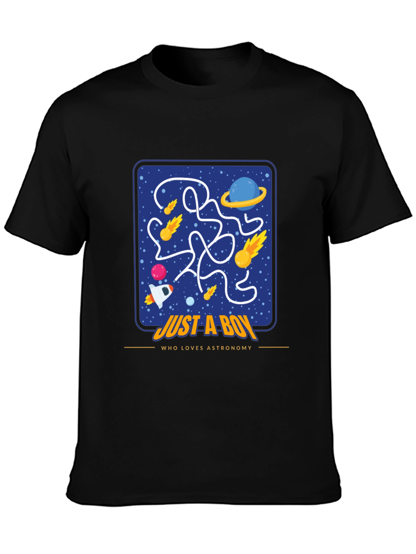 Black Astronomy Lover Boy T-Shirt, Space Maze Design view 3