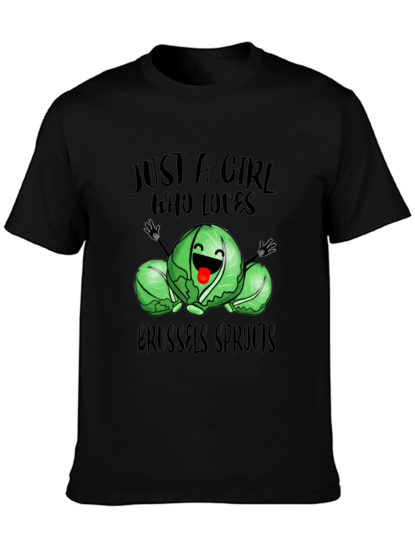 Black Brussels Sprouts Lover T-Shirt - Cute Girl's Tee view 3