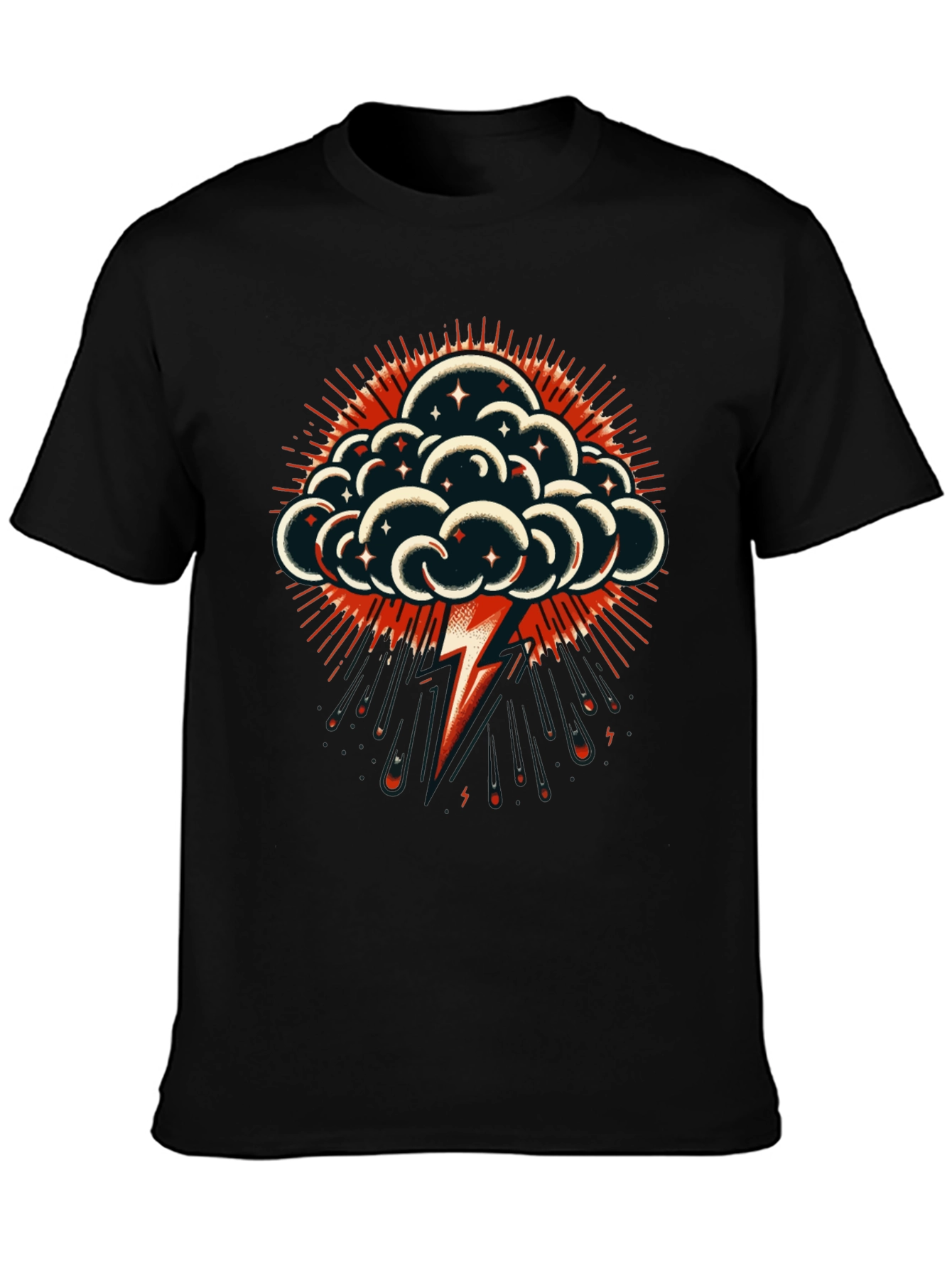 Black Thunderbolt Cloud Graphic Tee - Stylish Black T-Shirt view 3