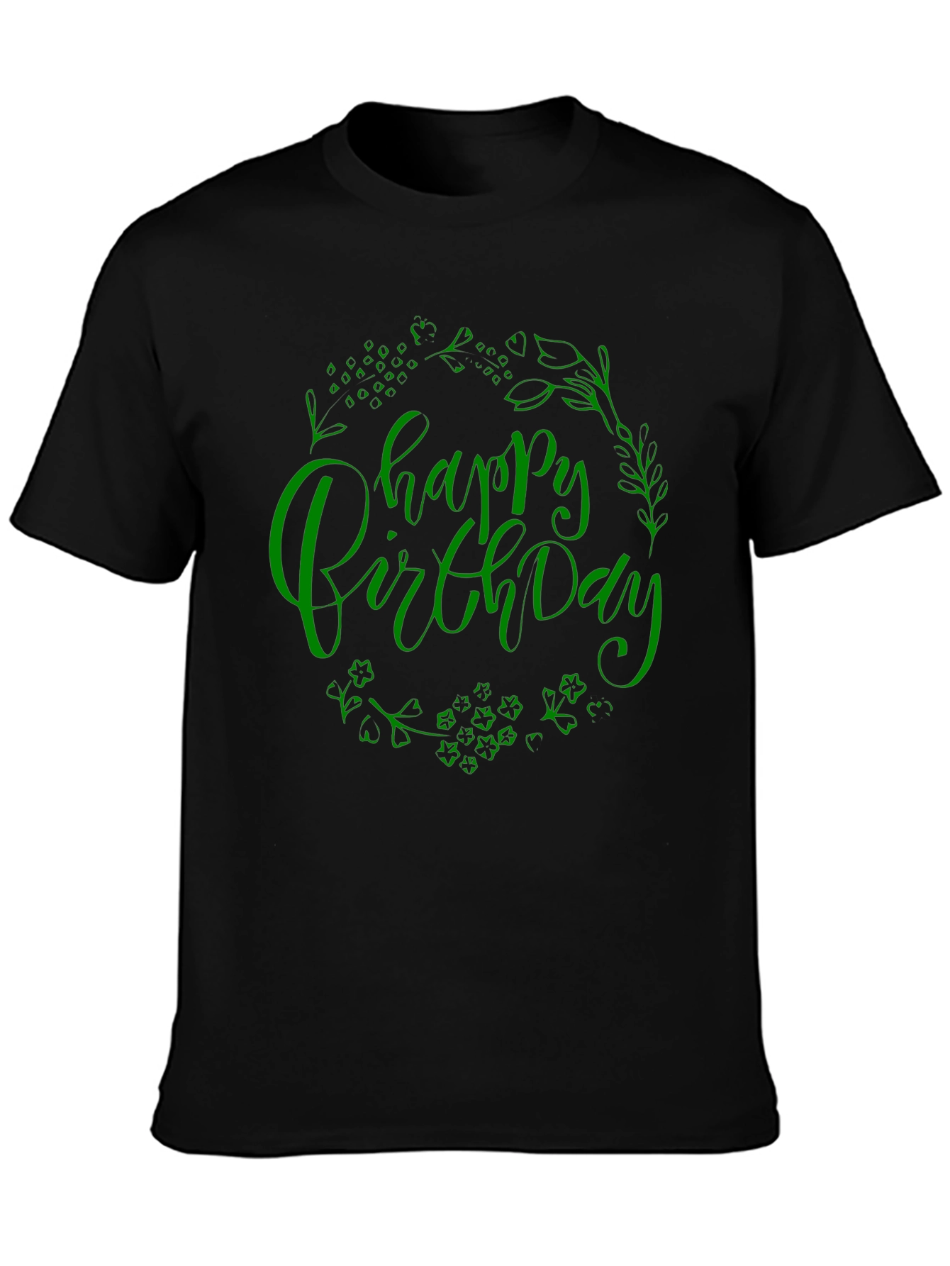 Black Happy Birthday Graphic Print Crew Neck T-Shirt view 3