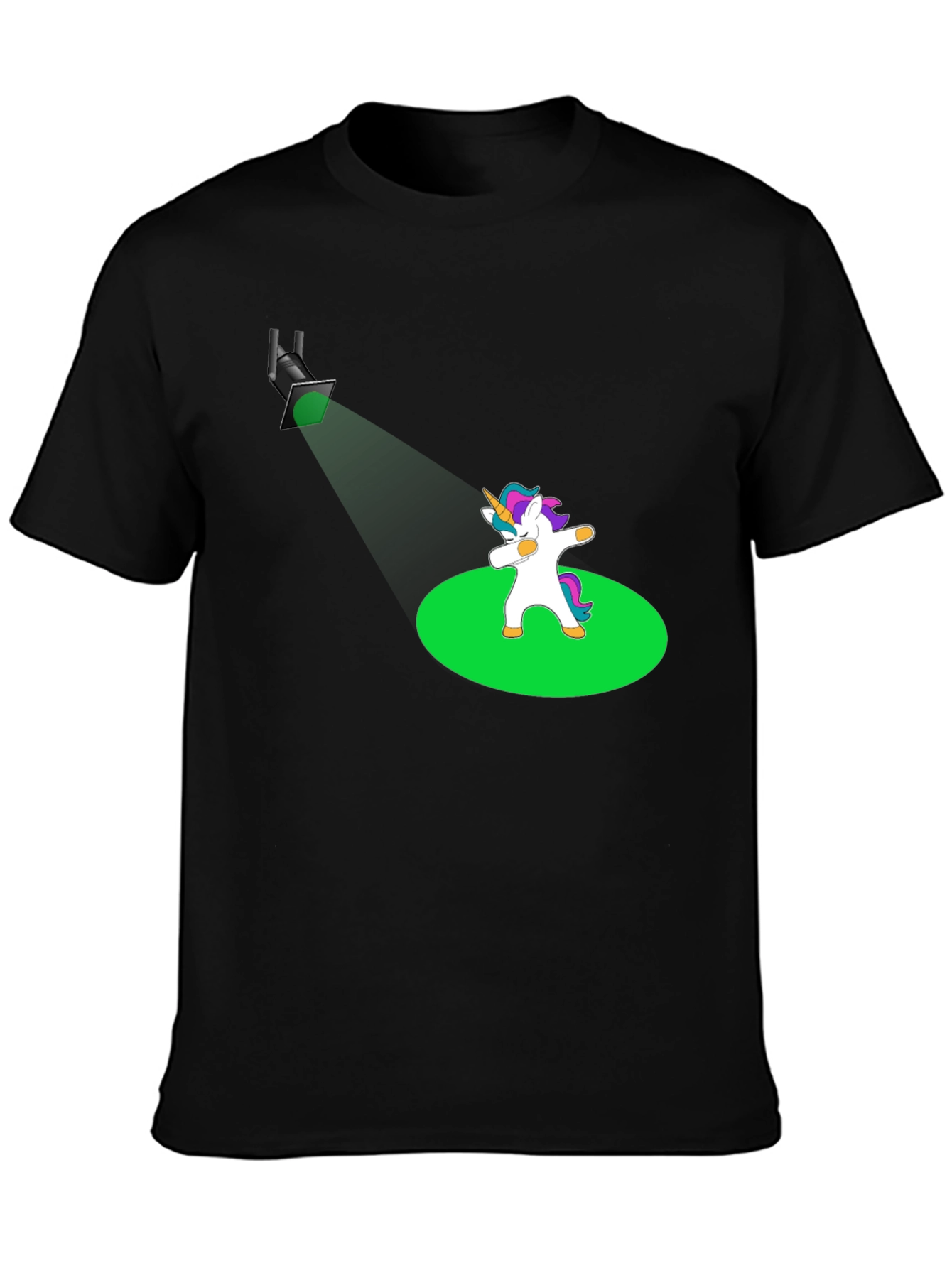Black Dabbing Unicorn T-Shirt - Spotlight Design view 3