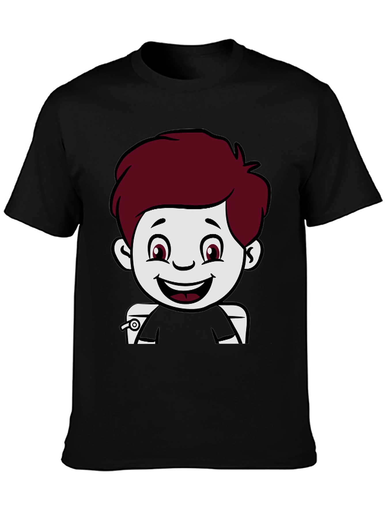Black Cartoon Boy Graphic Print Black T-Shirt view 3