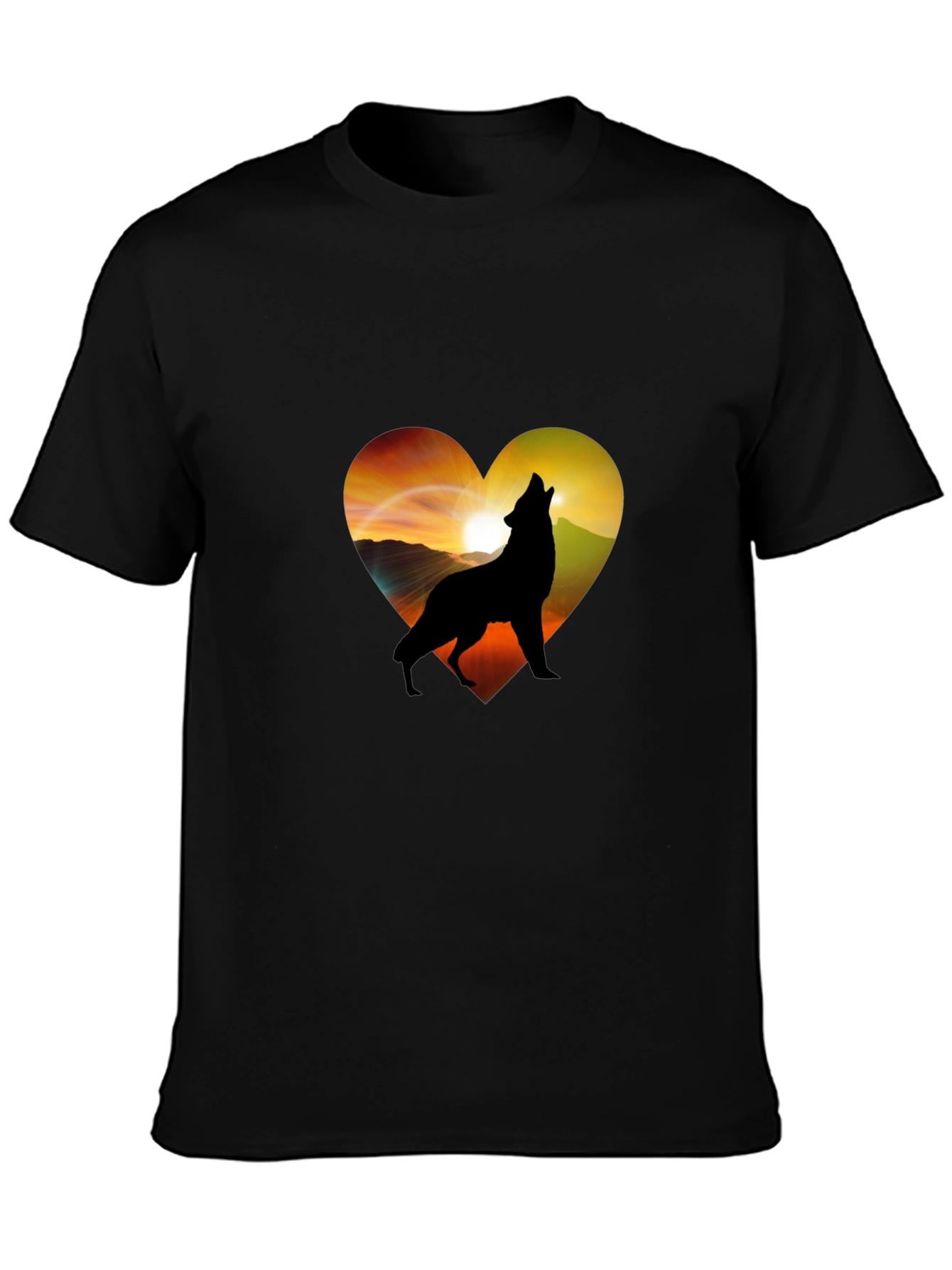 Black Wolf Heart Graphic T-Shirt - Men's Black Tee view 3
