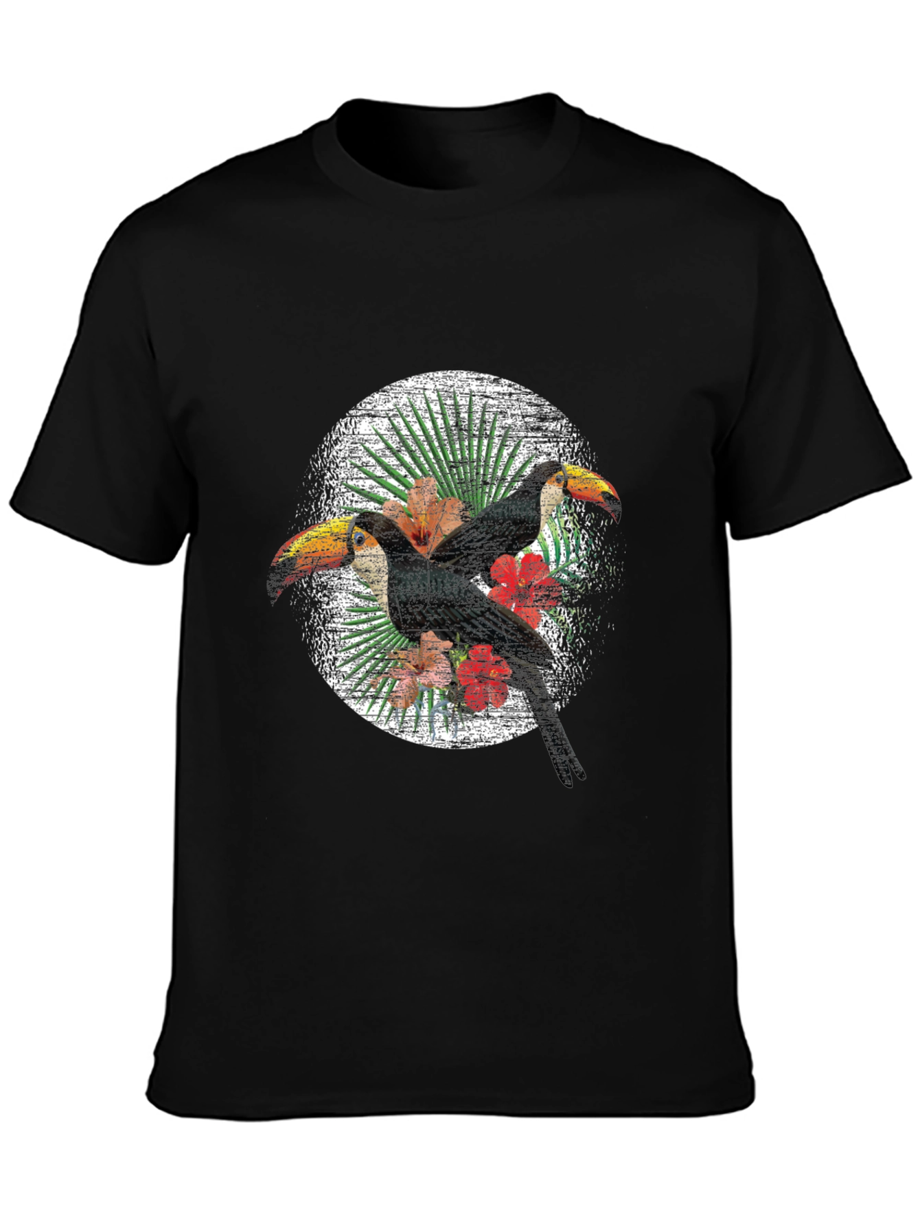 Black Tropical Toucan Graphic Tee - Black Cotton Blend Shirt view 3