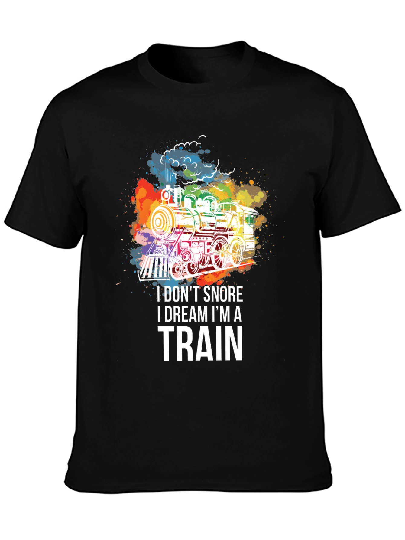 Black Train Dreamer T-Shirt - Colorful Steam Engine Tee view 3