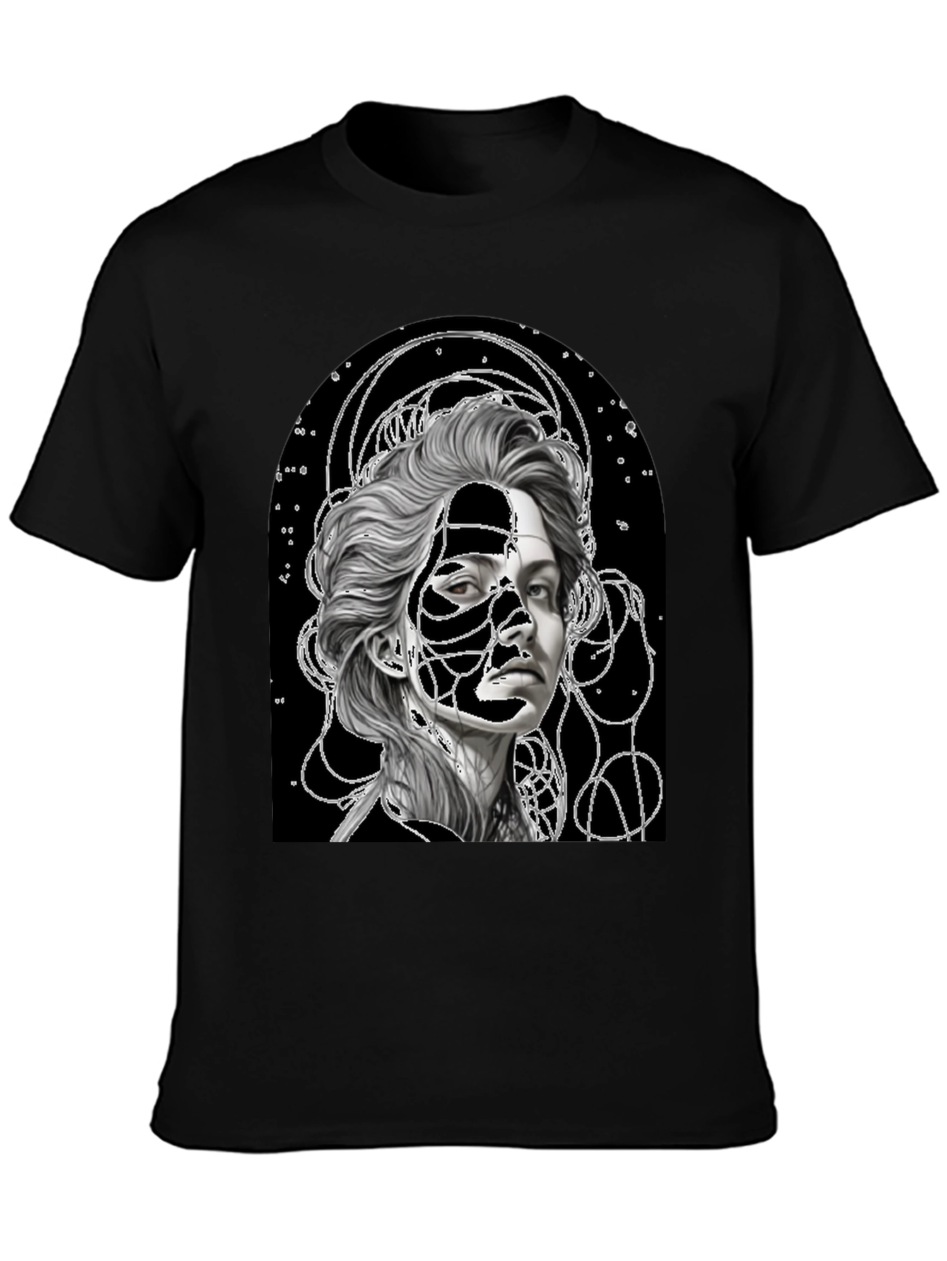 Black Abstract Portrait Graphic Tee - Stylish Black T-Shirt view 3