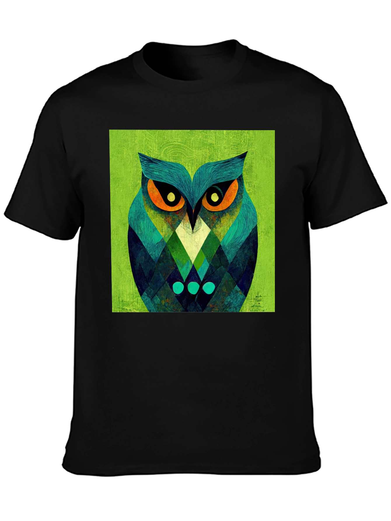 Black Geometric Owl Graphic Tee - Black Cotton Blend view 3