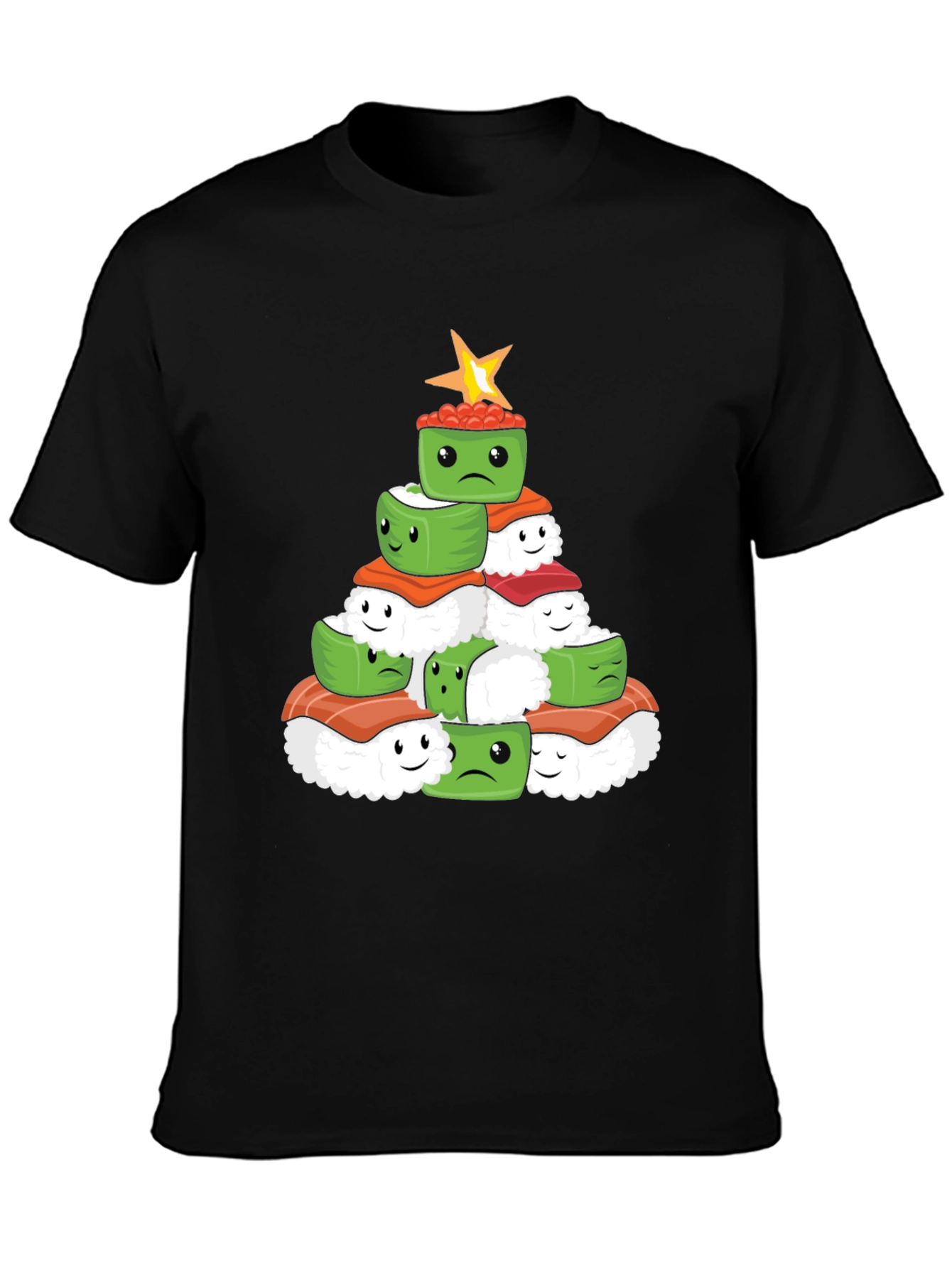 Black Sushi Christmas Tree Graphic Tee - Holiday Apparel view 3