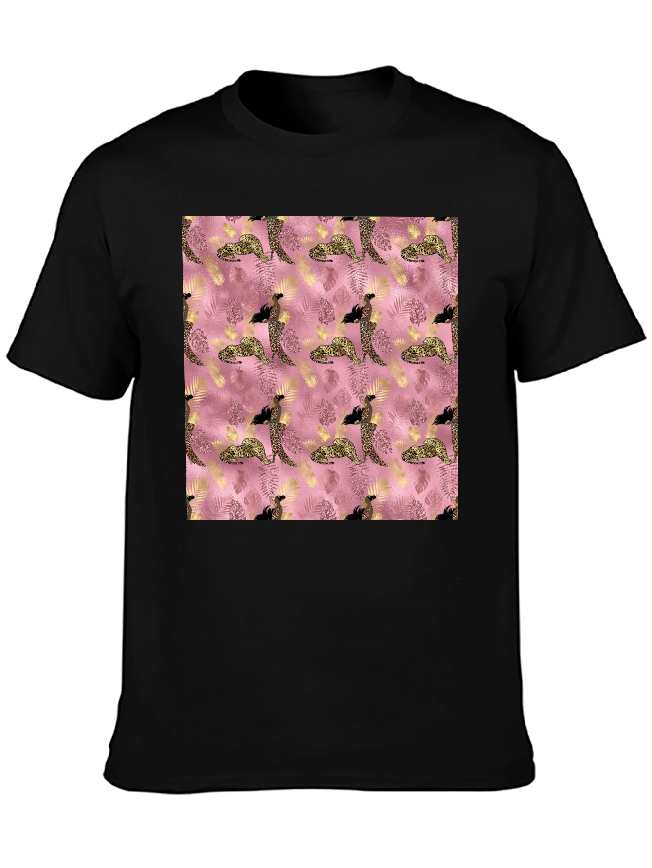 Black Stylish Pink Leopard Print Tee view 3