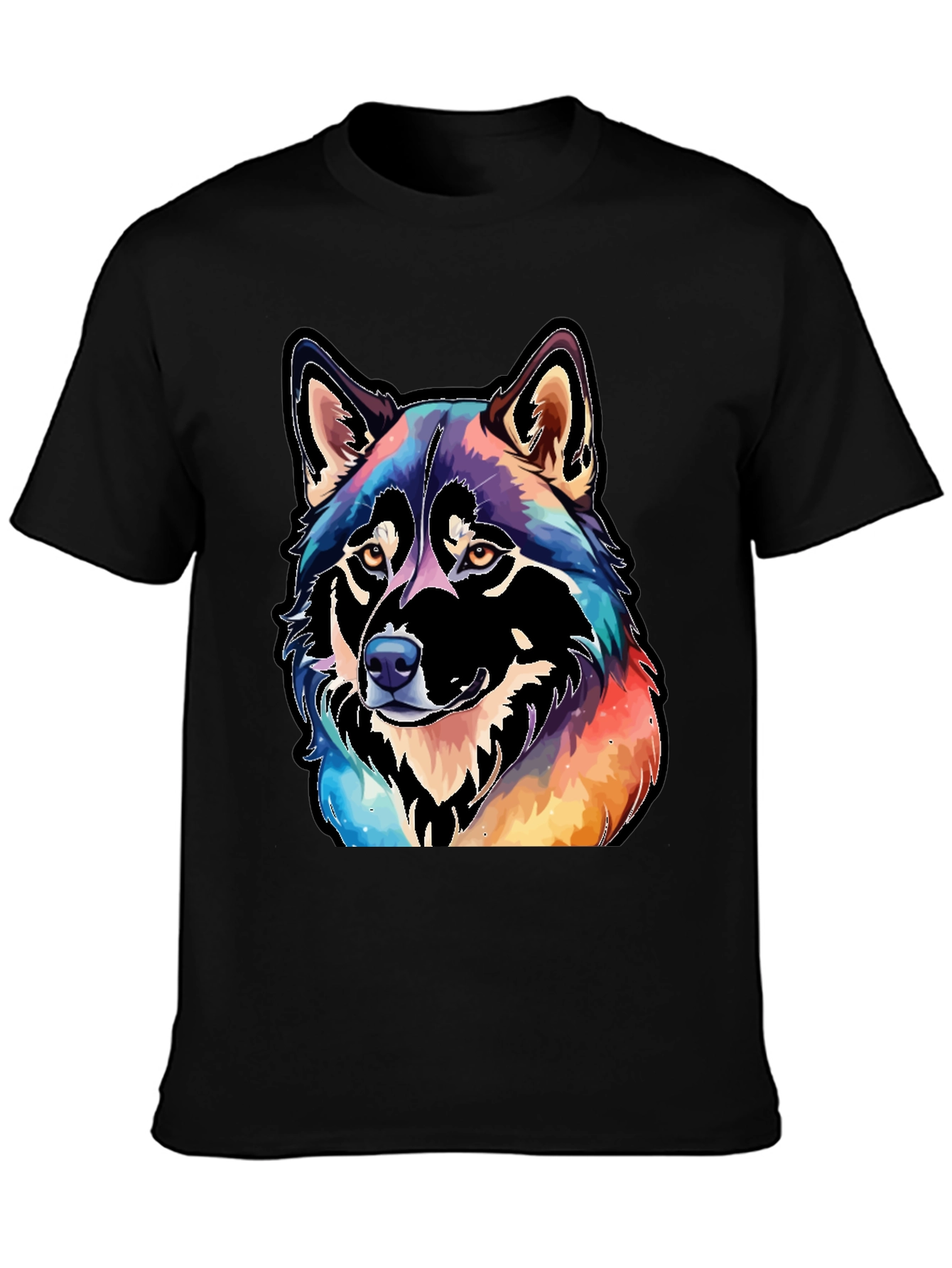 Black Watercolor Wolf Graphic Tee - Black view 3