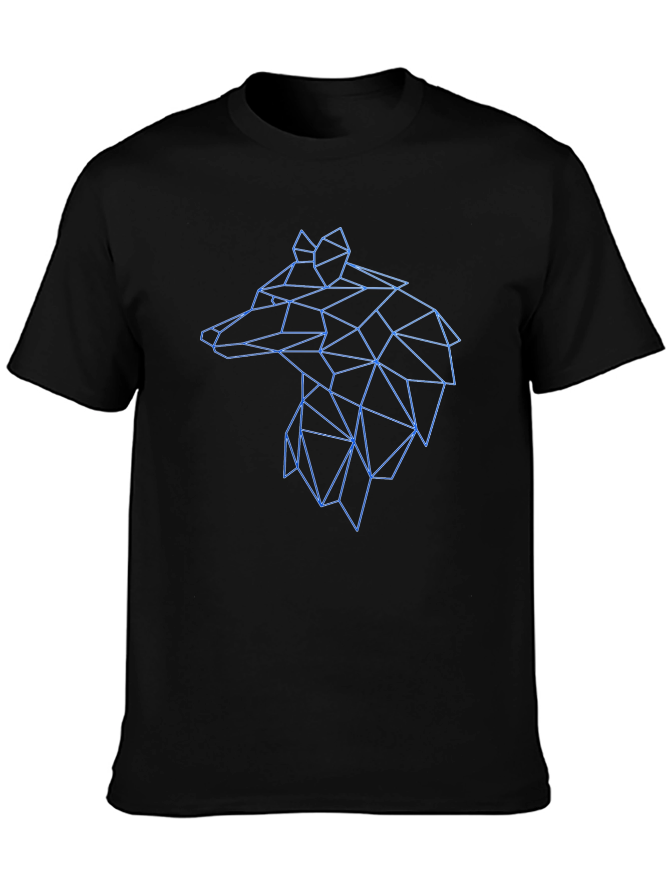 Black Geometric Wolf Head Graphic Black Tee view 3