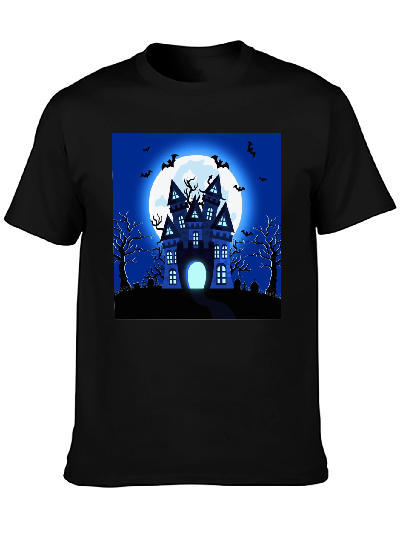 Black Halloween Haunted House Graphic T-Shirt view 3