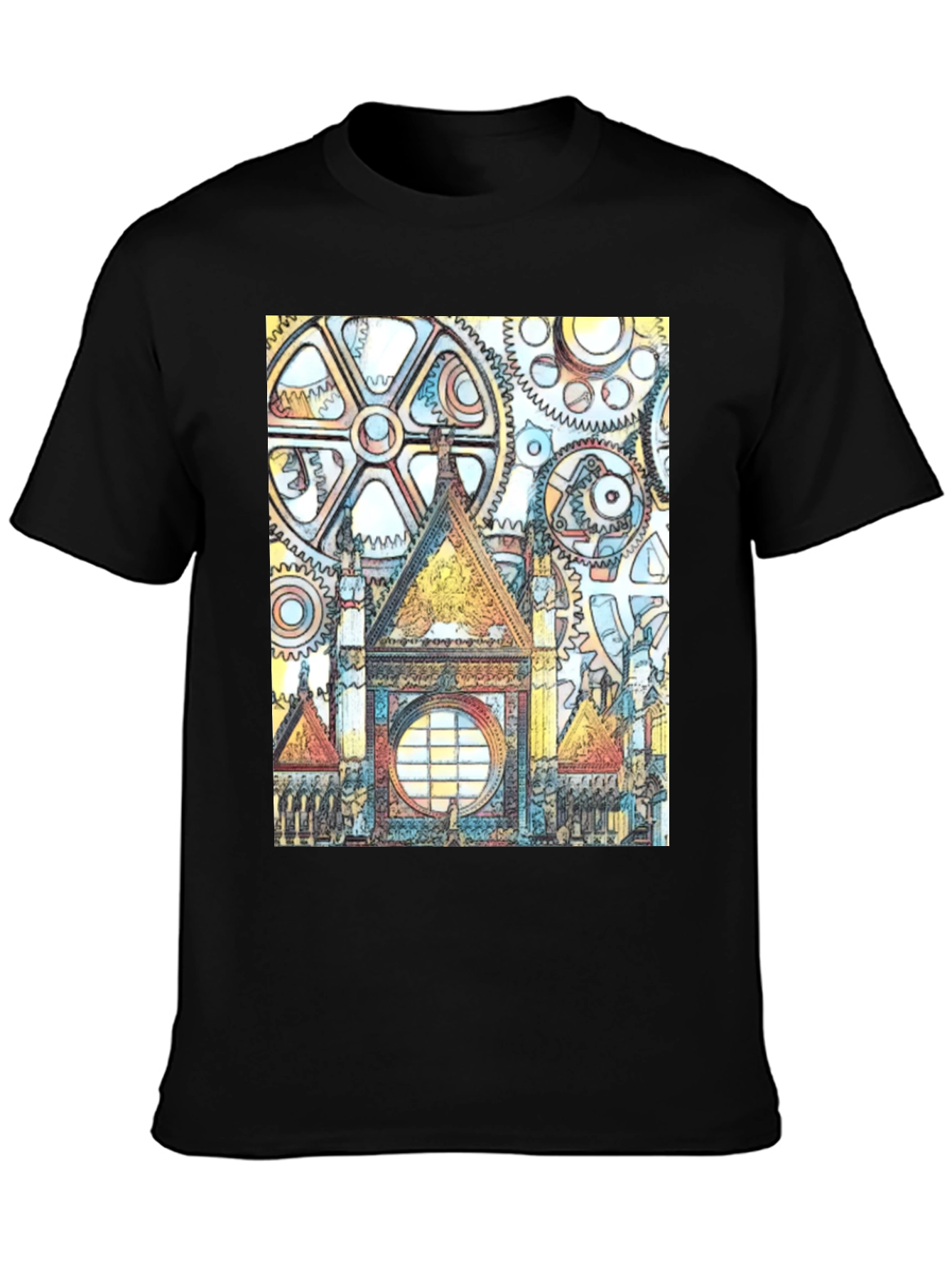 Black Steampunk Clockwork Castle T-Shirt view 3