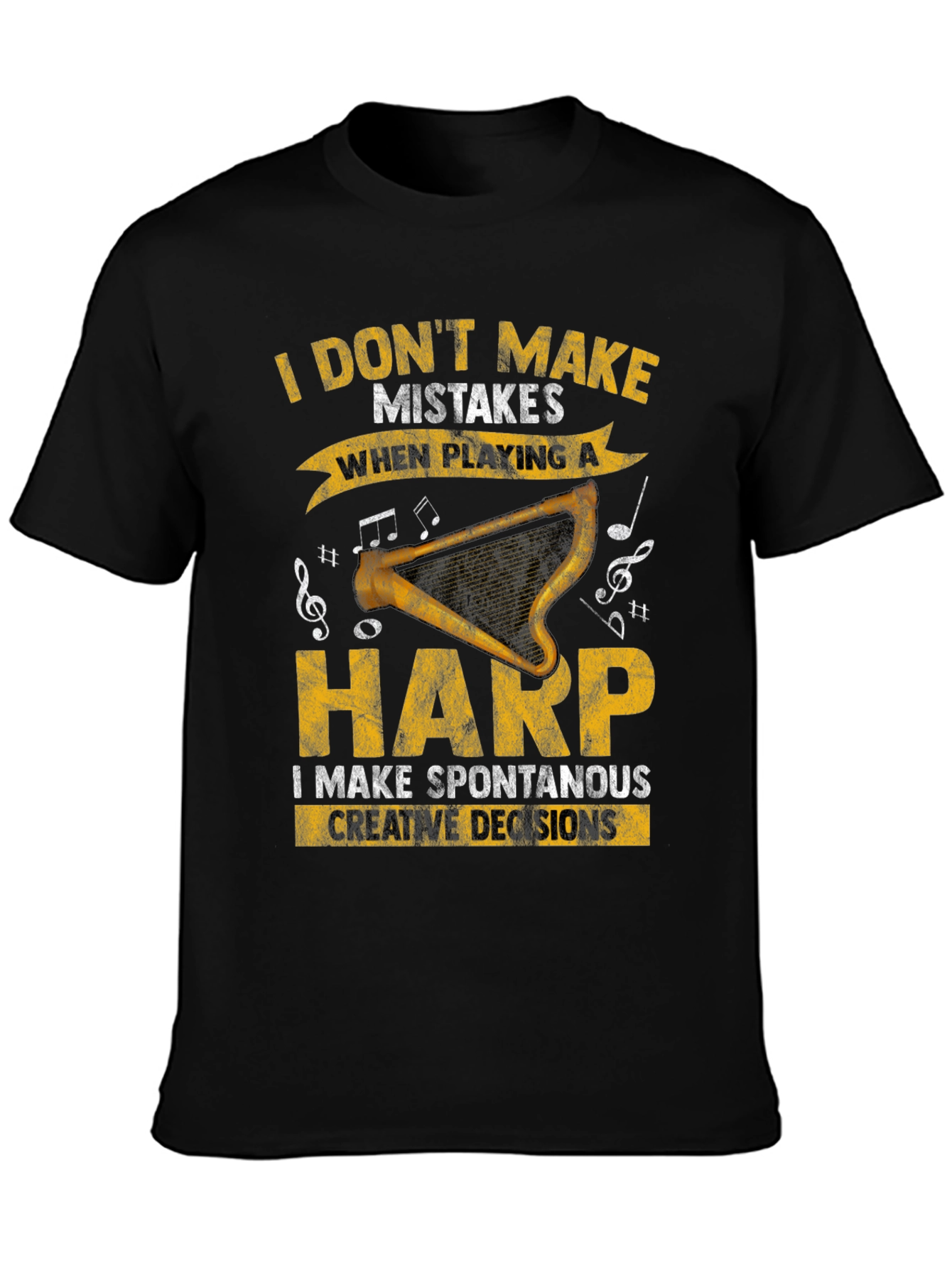 Black Harp Player T-Shirt - Spontaneous Creative Decisions view 3