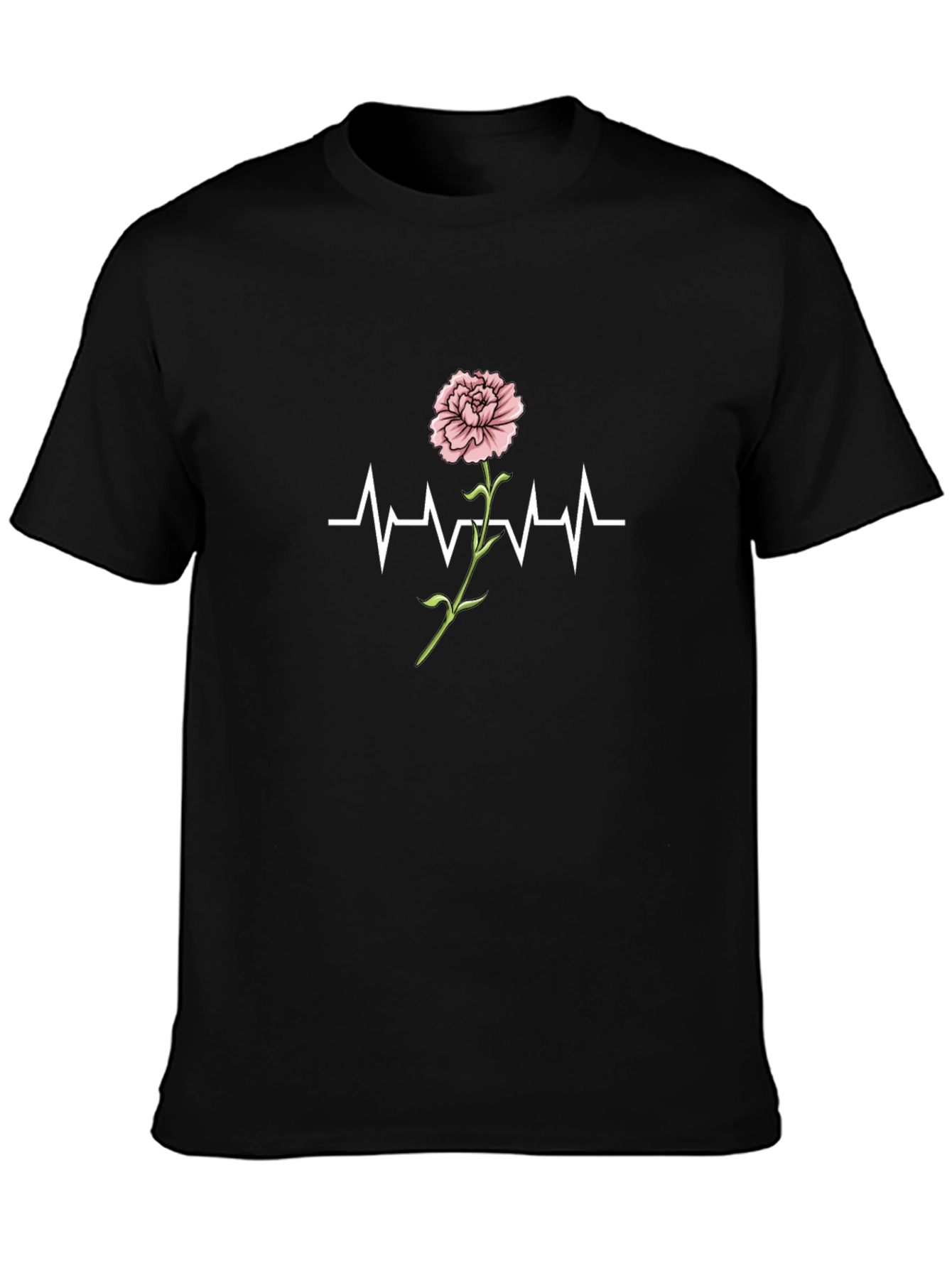 Black Floral Heartbeat T-Shirt - Love & Life Design view 3