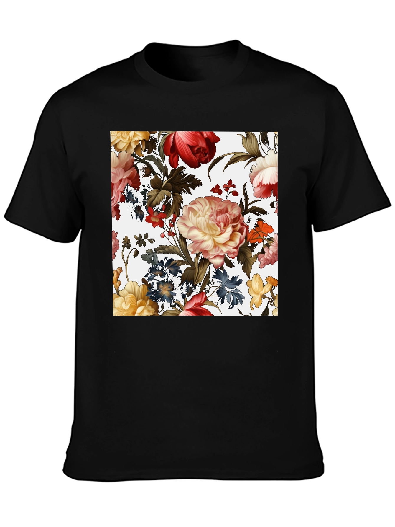 Black Floral Print Black T-Shirt view 3