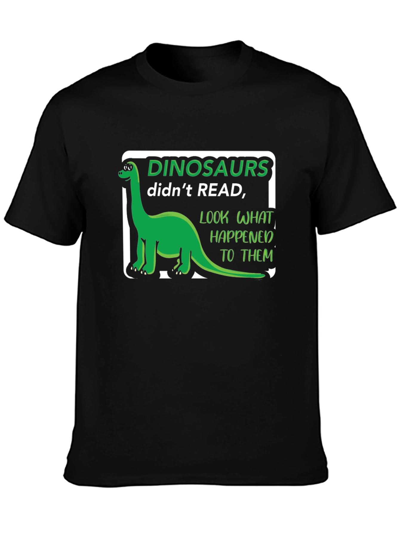 Black Dinosaurs Didn't Read T-Shirt Funny Pun Tee view 3