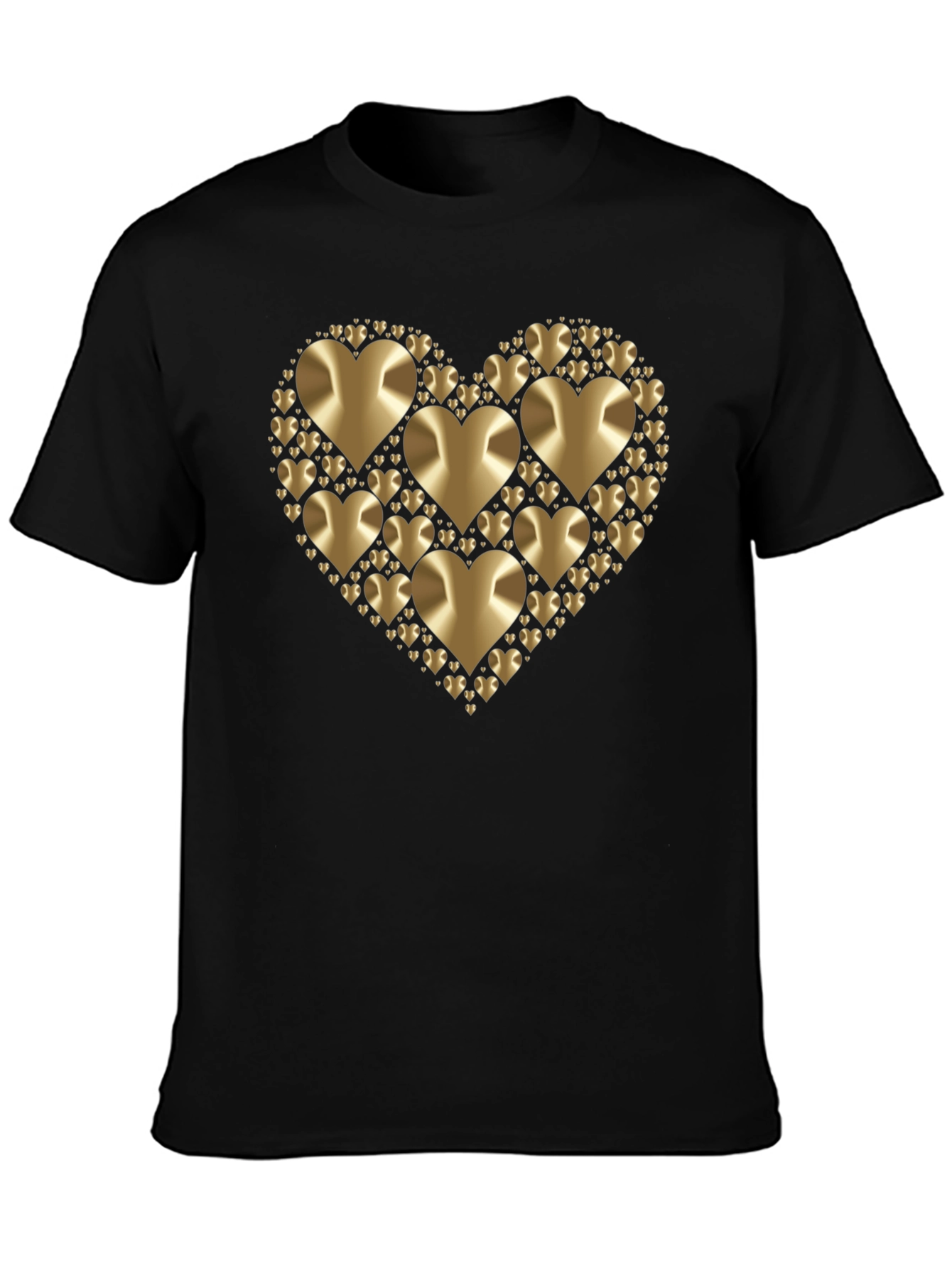Black Golden Heart Graphic Black T-Shirt view 3