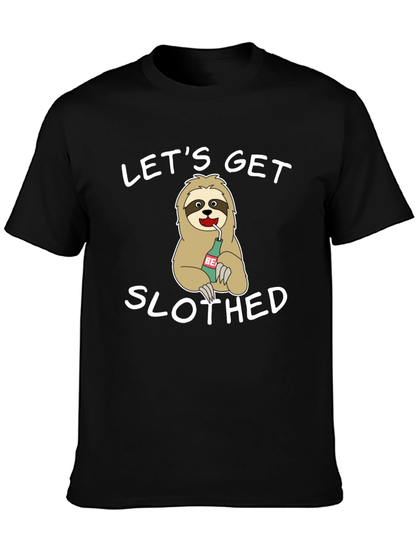 Black Let's Get Slothed Graphic Tee - Novelty Sloth Beer T-Shirt view 3