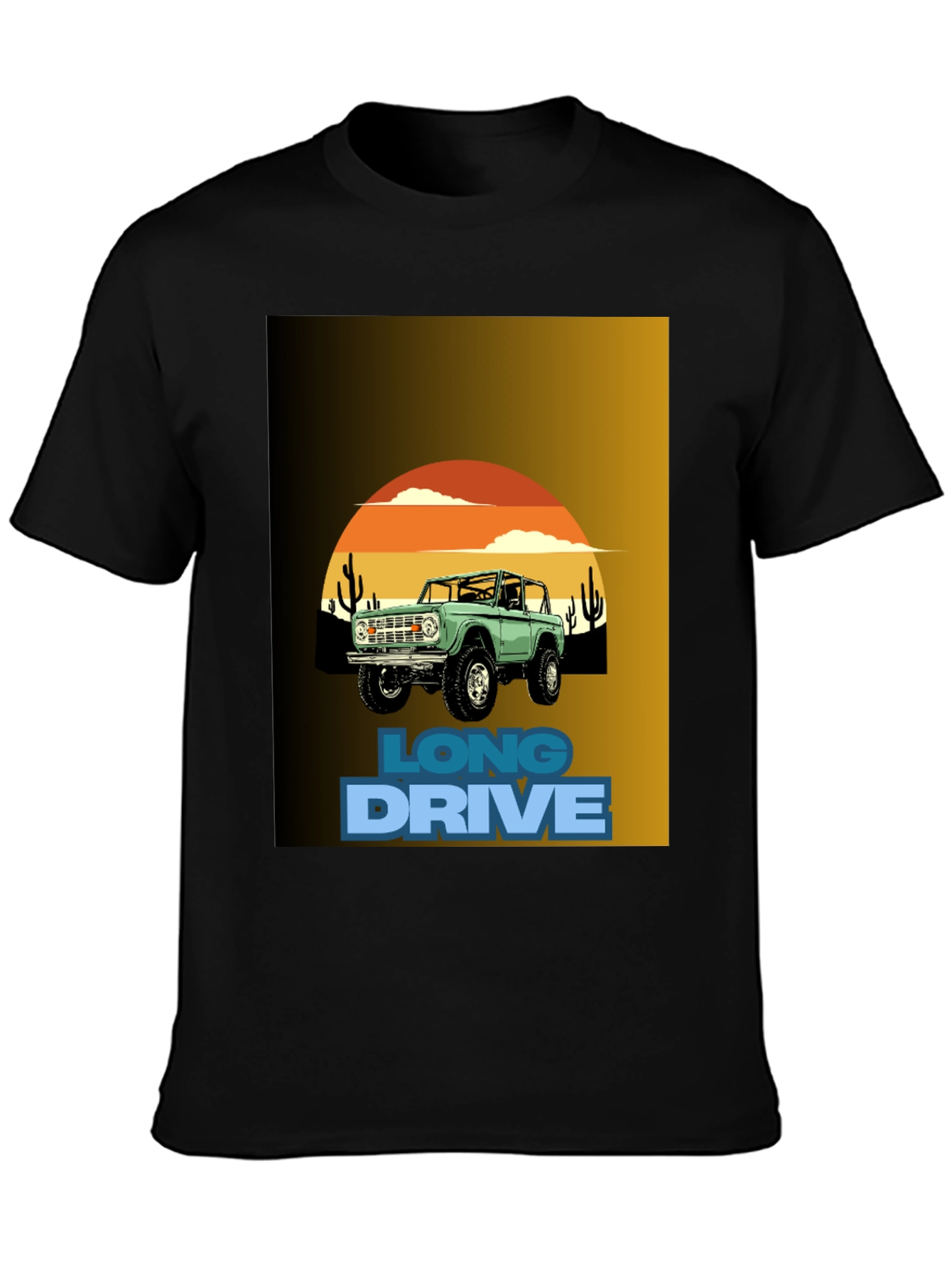 Black Long Drive Graphic Tee - Desert Bronco Design view 3