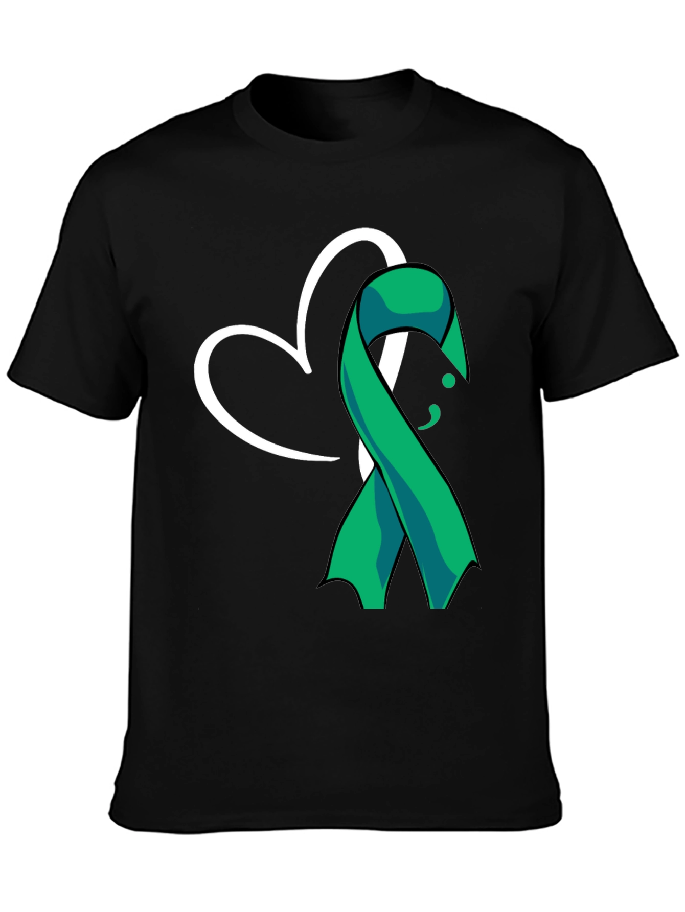 Black Semicolon Heart Ribbon Mental Health T-Shirt view 3