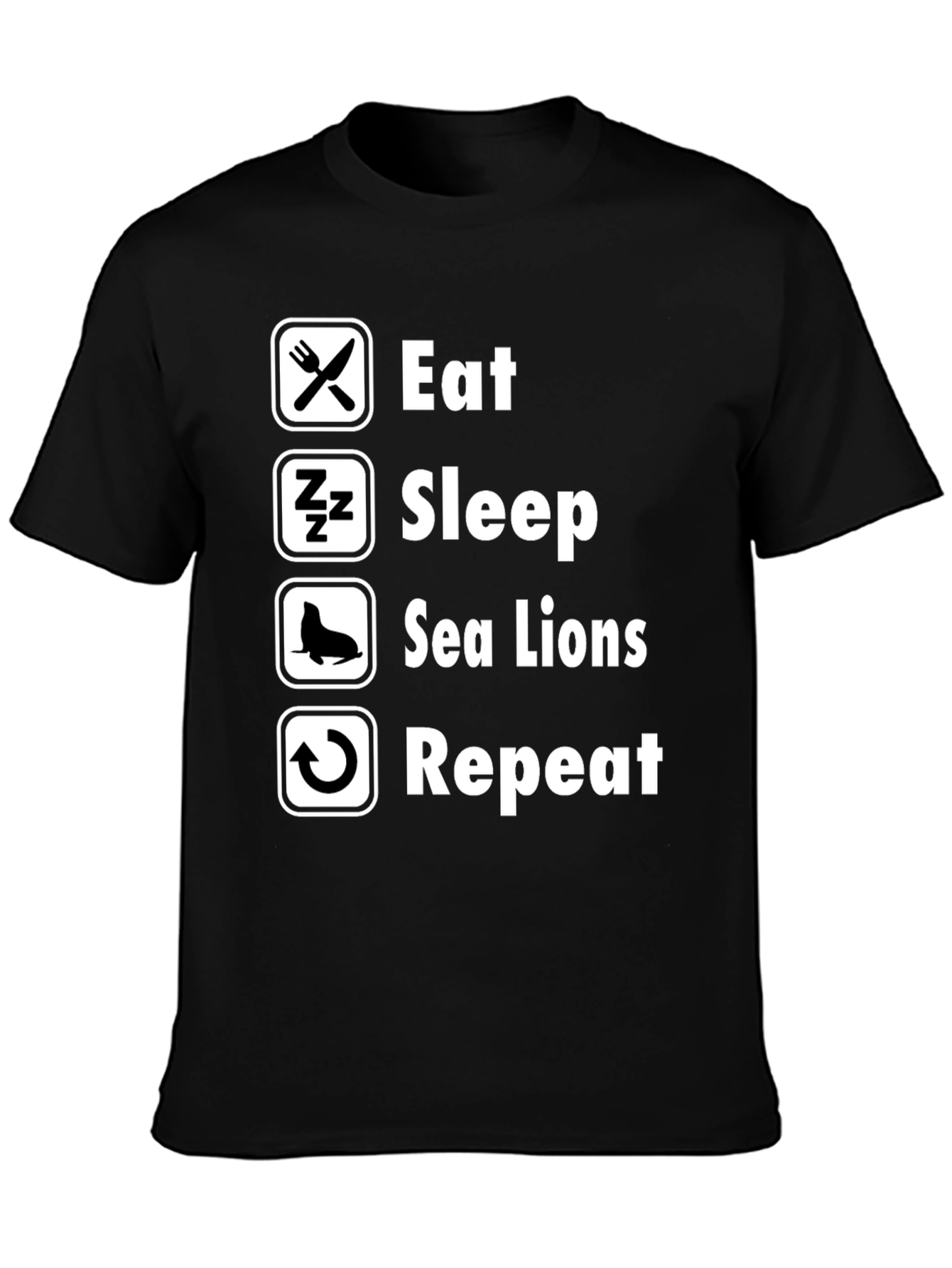 Black Eat Sleep Sea Lions Repeat Black T-Shirt view 3