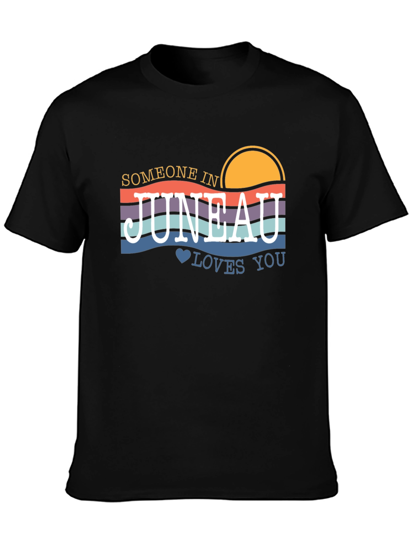 Black Juneau Alaska Sunset Graphic T-Shirt view 3