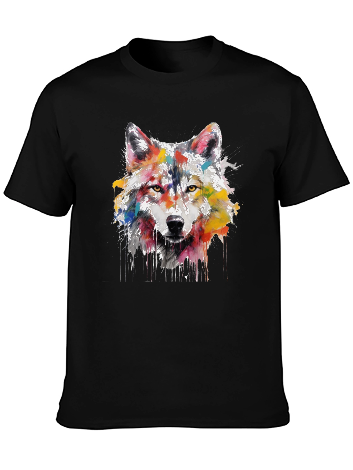 Black Wolf Art Print Men's Black Graphic Tee view 3