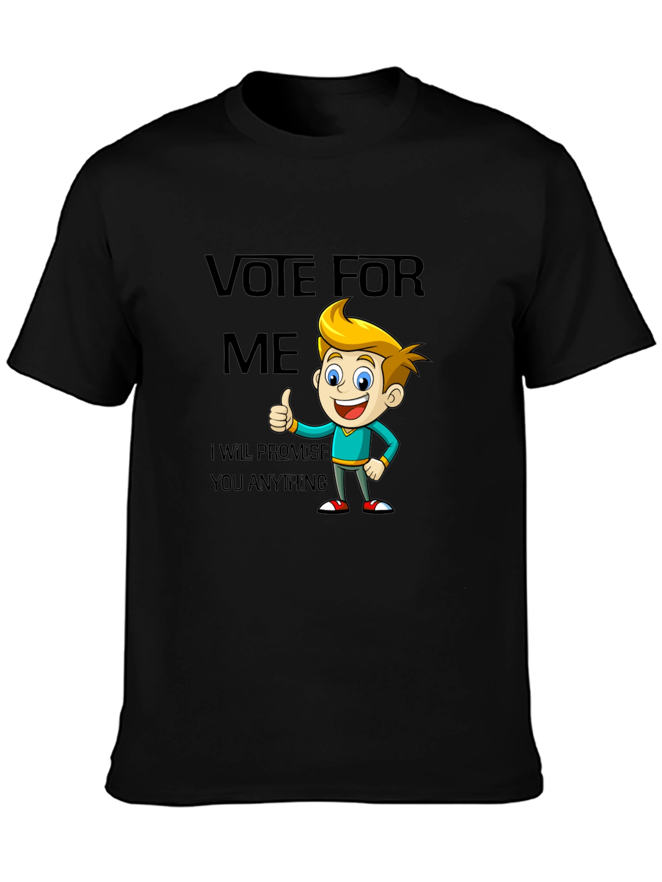Black Vote For Me Funny Cartoon T-Shirt view 3