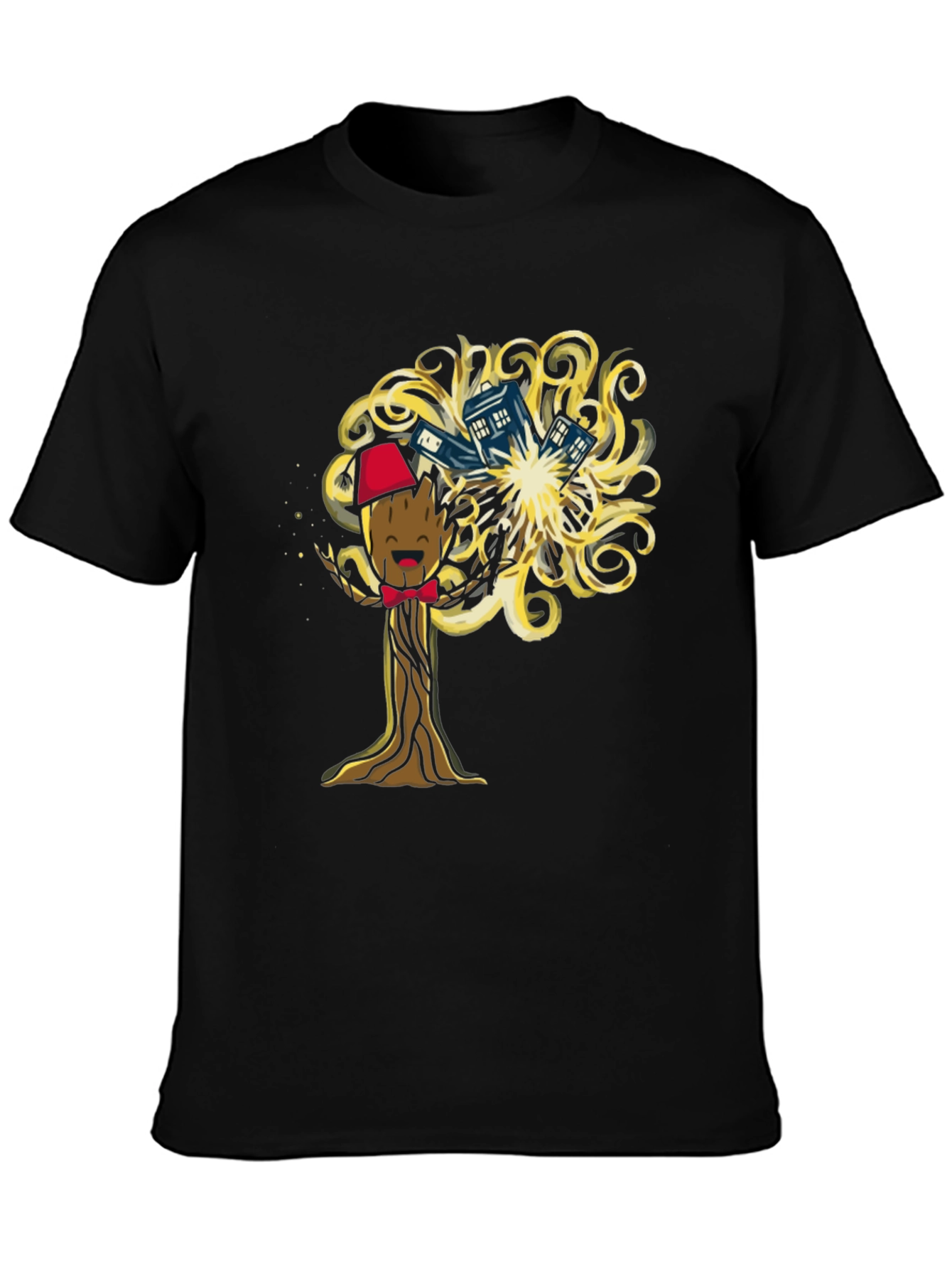 Black Dr Who Groot Mashup T-Shirt view 3