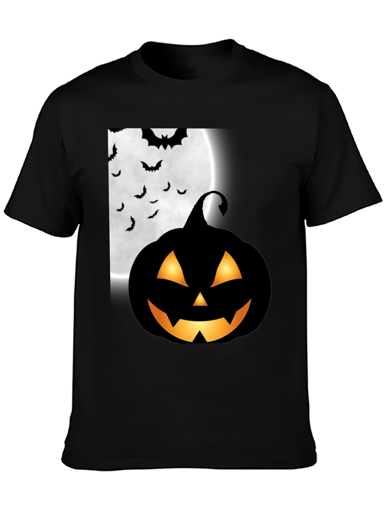 Black Halloween Pumpkin Bat Moon Graphic T-Shirt view 3
