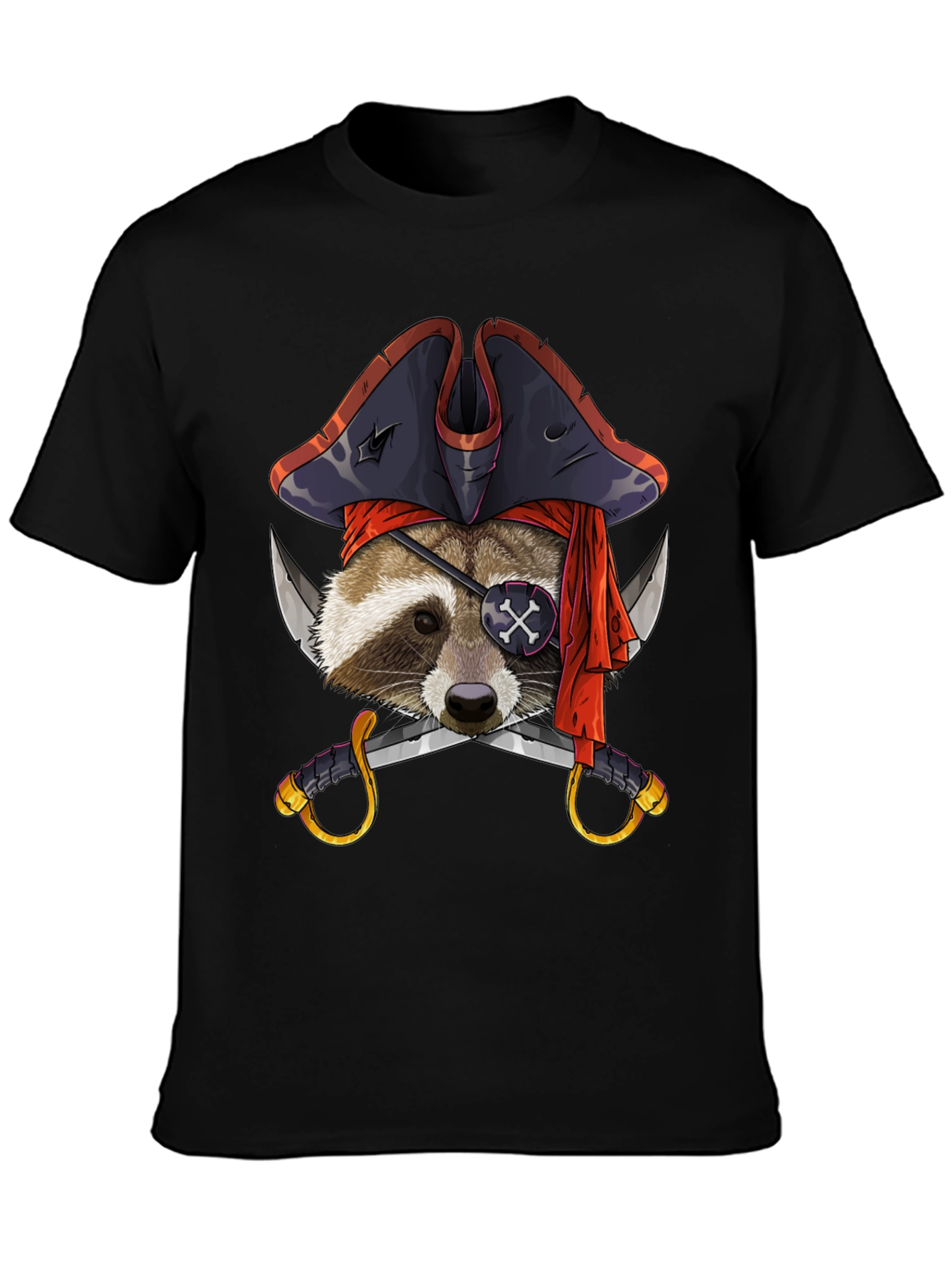 Black Pirate Raccoon Graphic Tee - Mens Black T-Shirt view 3