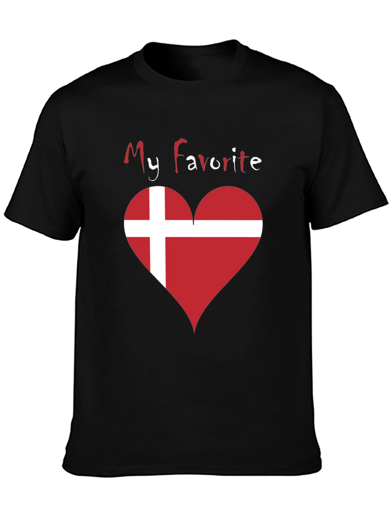 Black Denmark Flag Heart T-Shirt: My Favorite Danish Tee view 3
