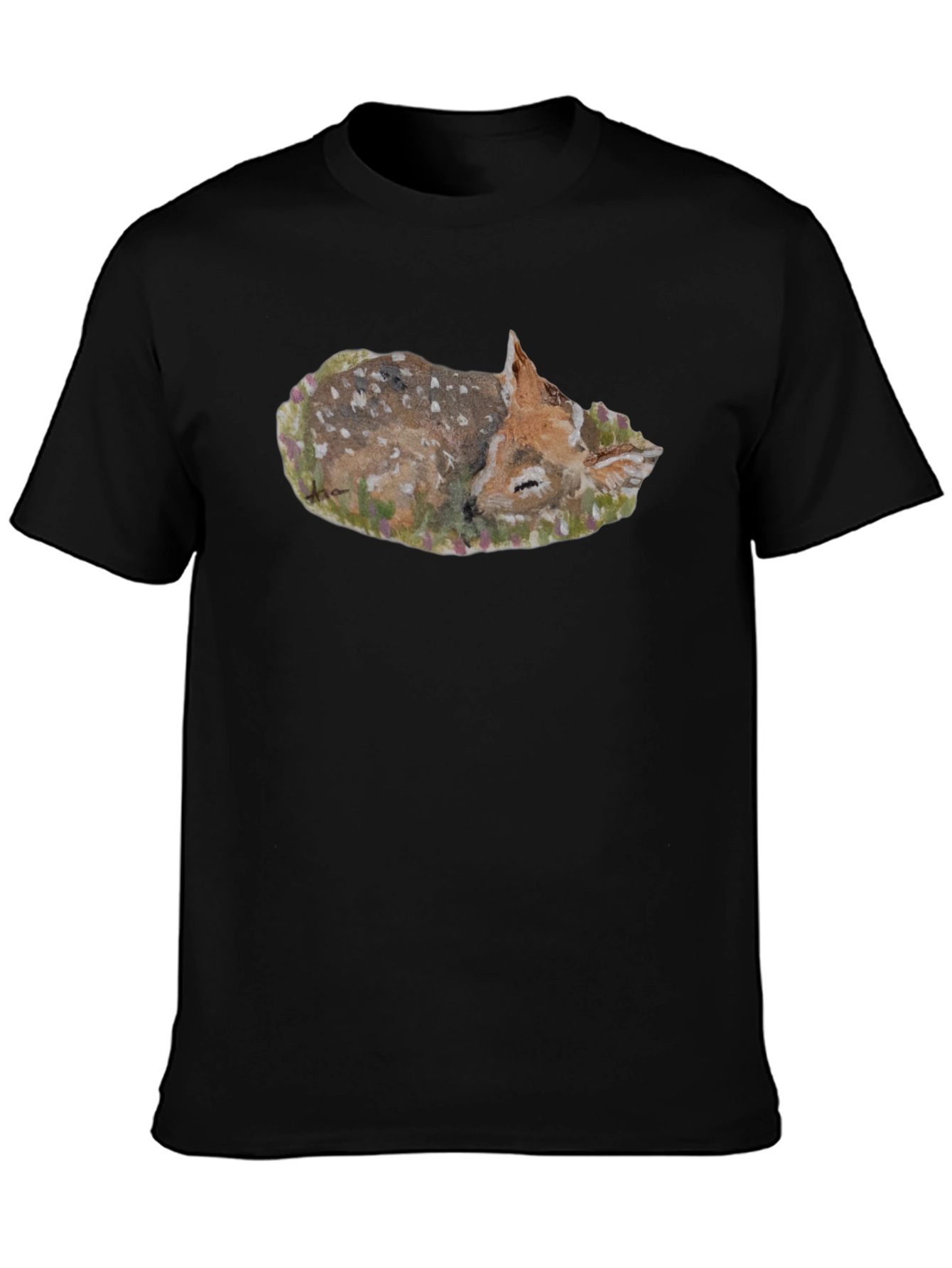 Black Sleeping Fawn Graphic Tee - Unisex Black T-Shirt view 3