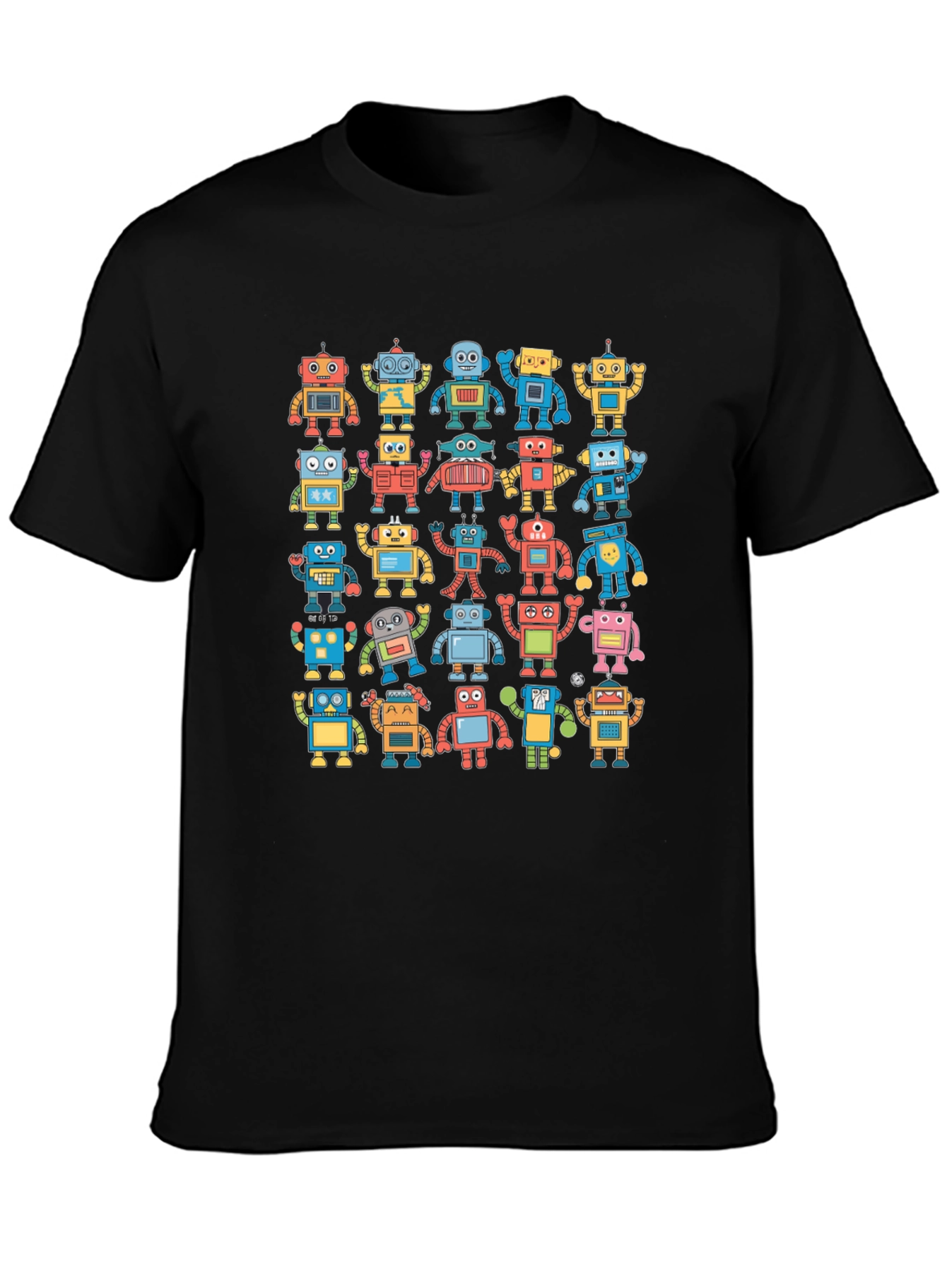 Black Retro Robot Print Black T-Shirt view 3