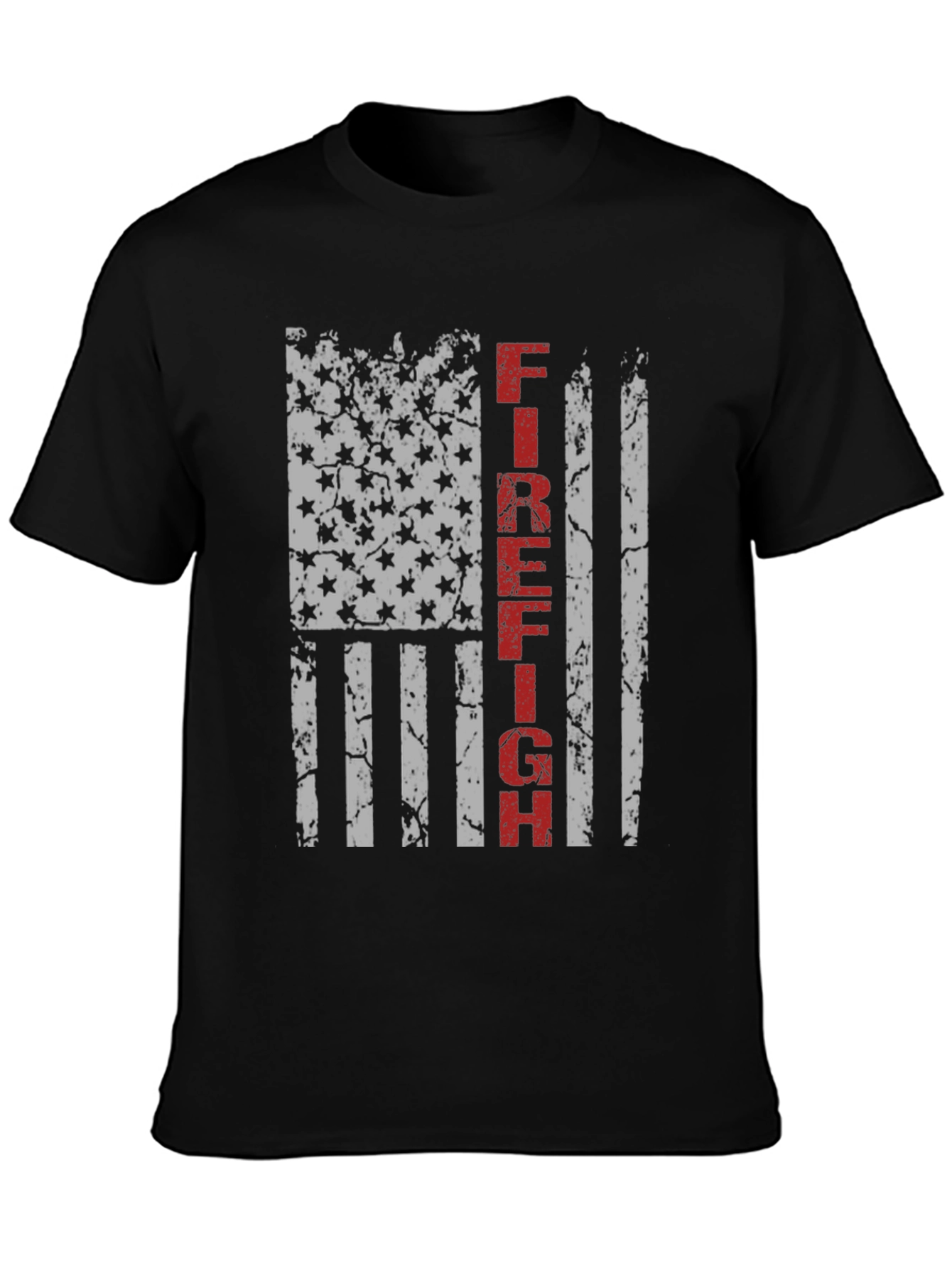 Black Firefighter American Flag Graphic T-Shirt view 3