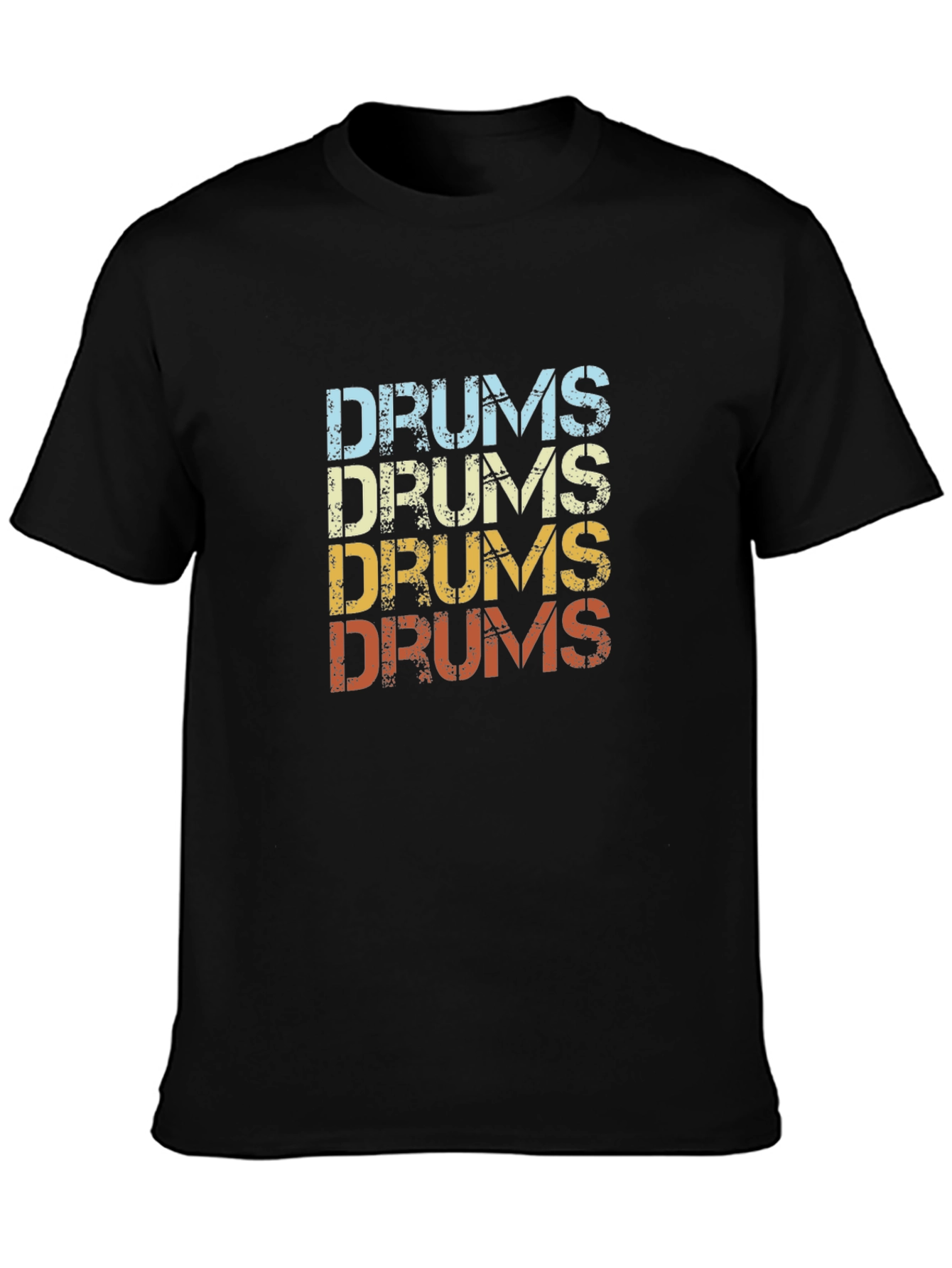 Black Retro Drums Graphic Tee - Black Cotton T-Shirt view 3