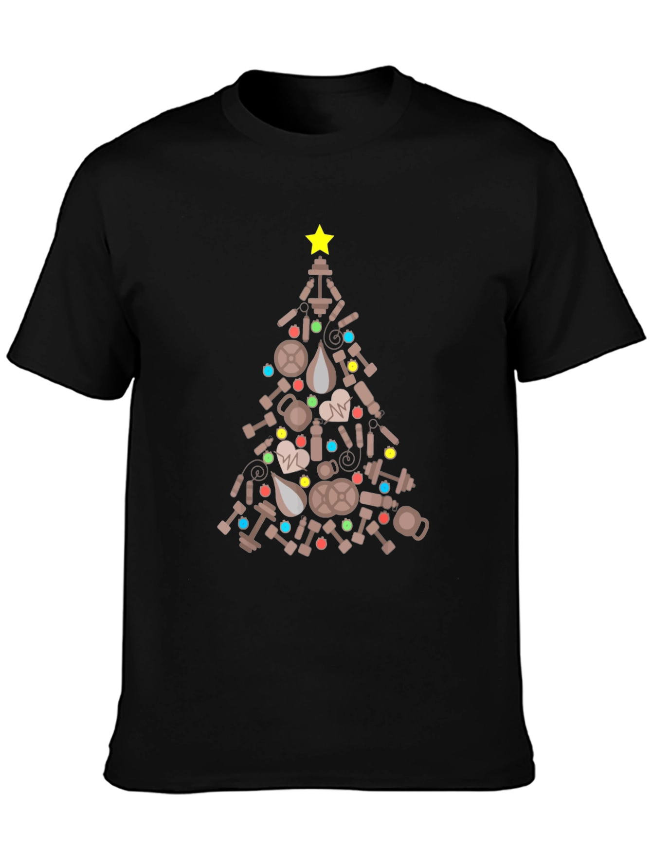 Black Fitness Christmas Tree Graphic Tee - Holiday Workout Shirt view 3