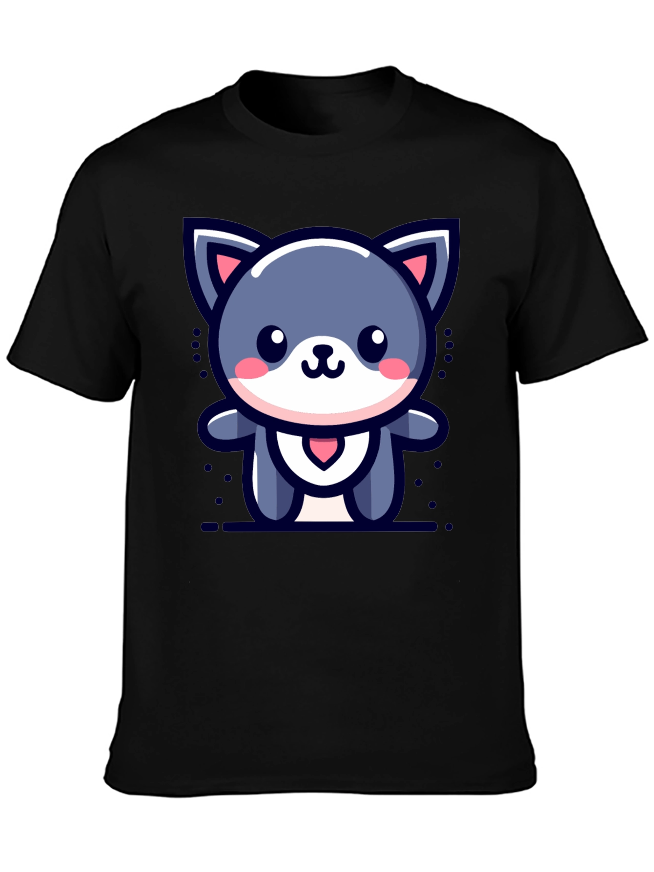 Black Cute Cartoon Cat Graphic T-Shirt view 3