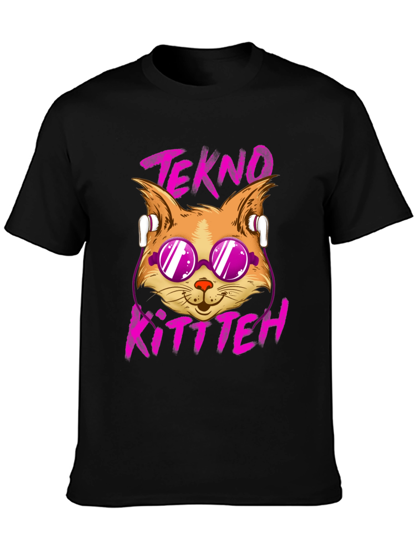Black Tekno Kitten Graphic Tee - Cool Cat Design view 3