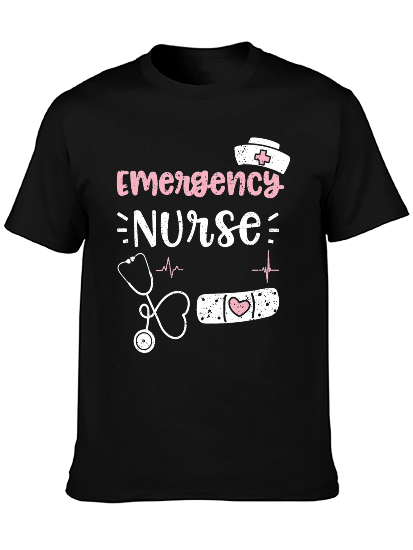 Black Emergency Nurse T-Shirt: Heartbeat, Stethoscope Graphic Tee view 3