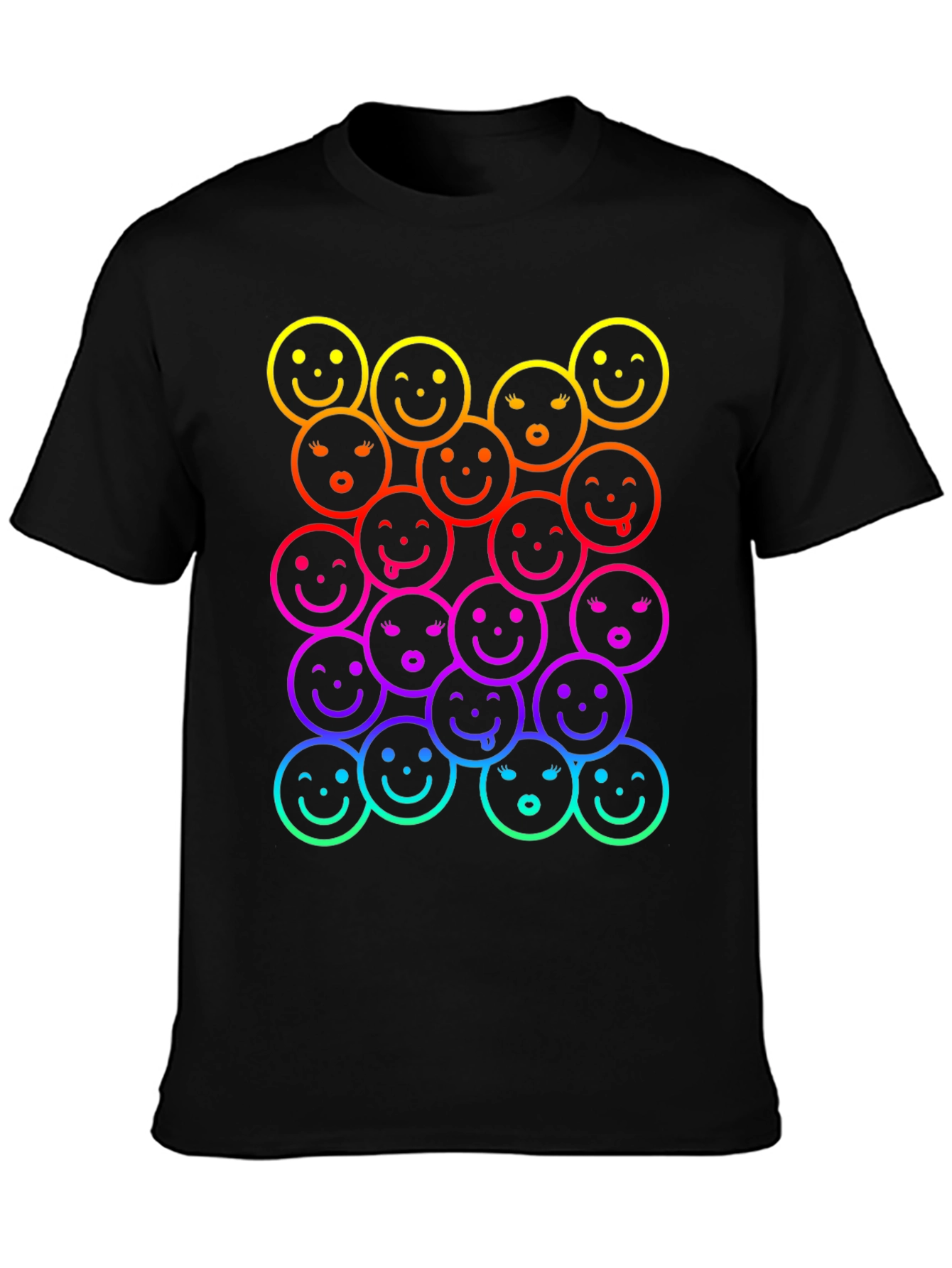 Black Rainbow Smiley Face Graphic Print T-Shirt view 3