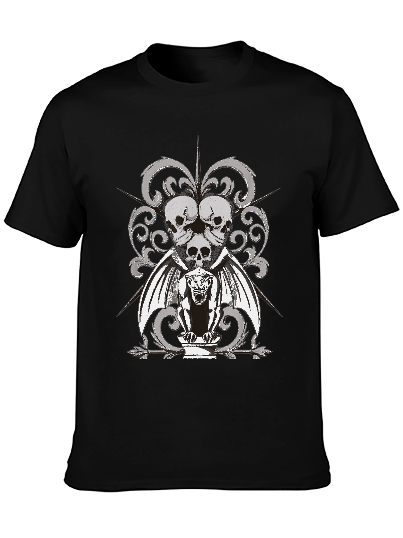Black Skull & Gargoyle Graphic Black T-Shirt view 3